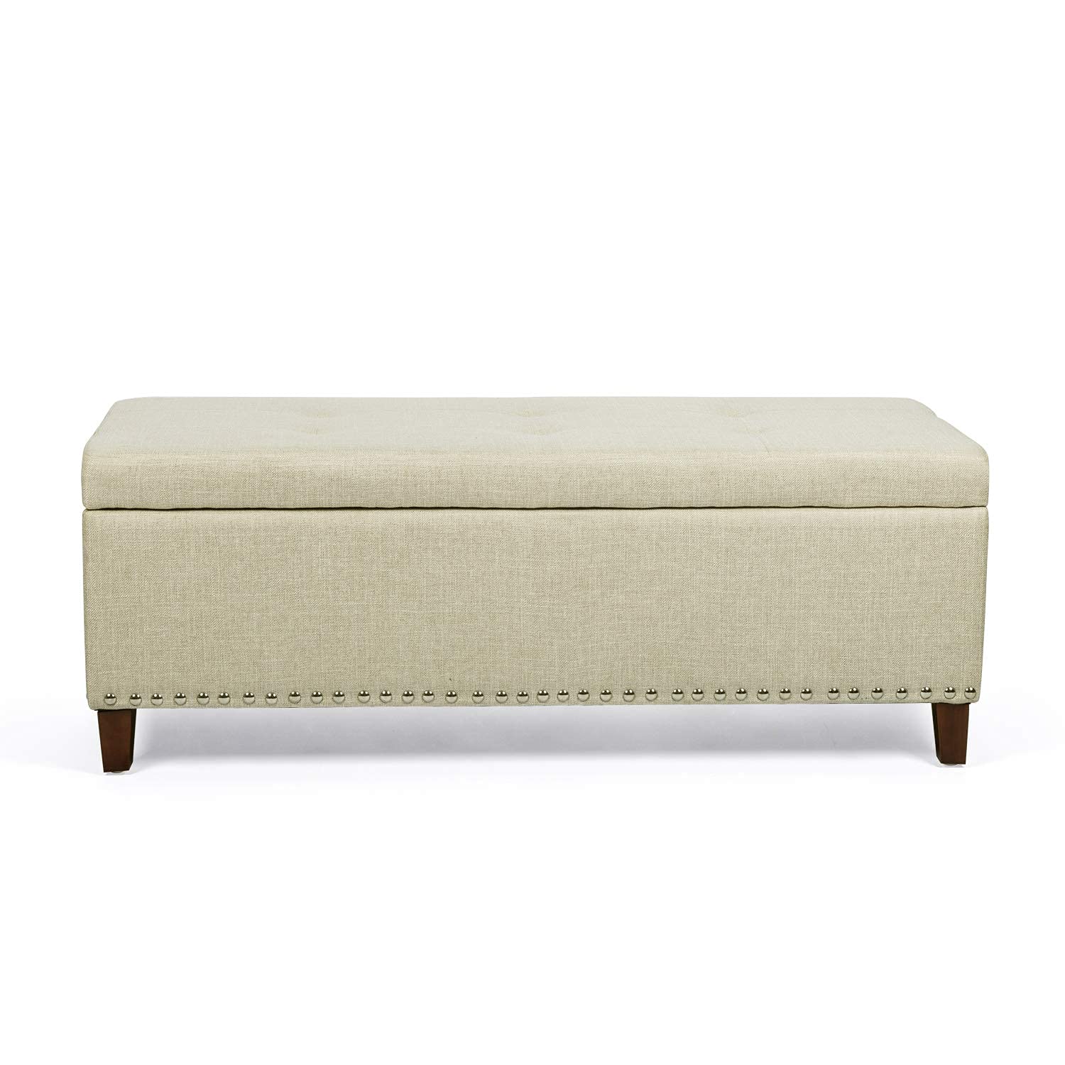 Homebeez Fabric Tufted Storage Ottoman Bench with Nailhead Trim - Multi-Functional Foot Rest Stool & Coffee Table Organizer (Beige Brown) - Perfect for Living Room, Bedroom & Entryway Storage