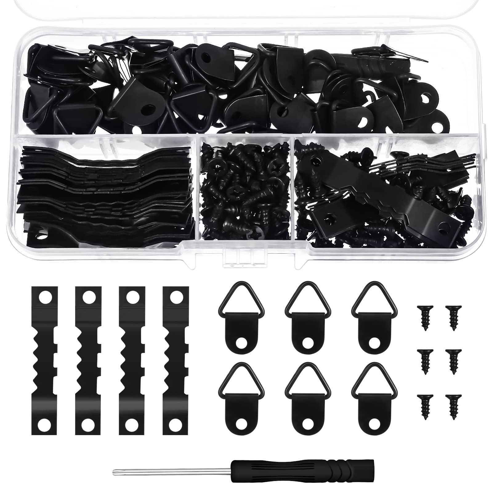 Fuguan 251 Pcs Picture Hanging Kit - Heavy Duty Sawtooth Hangers with Nails, Screws & Screwdriver - 2 Sizes Stainless Steel Wall Hooks for Photo Frames, Mirrors & Artwork - Perfect for Home, Office & Gallery Decor