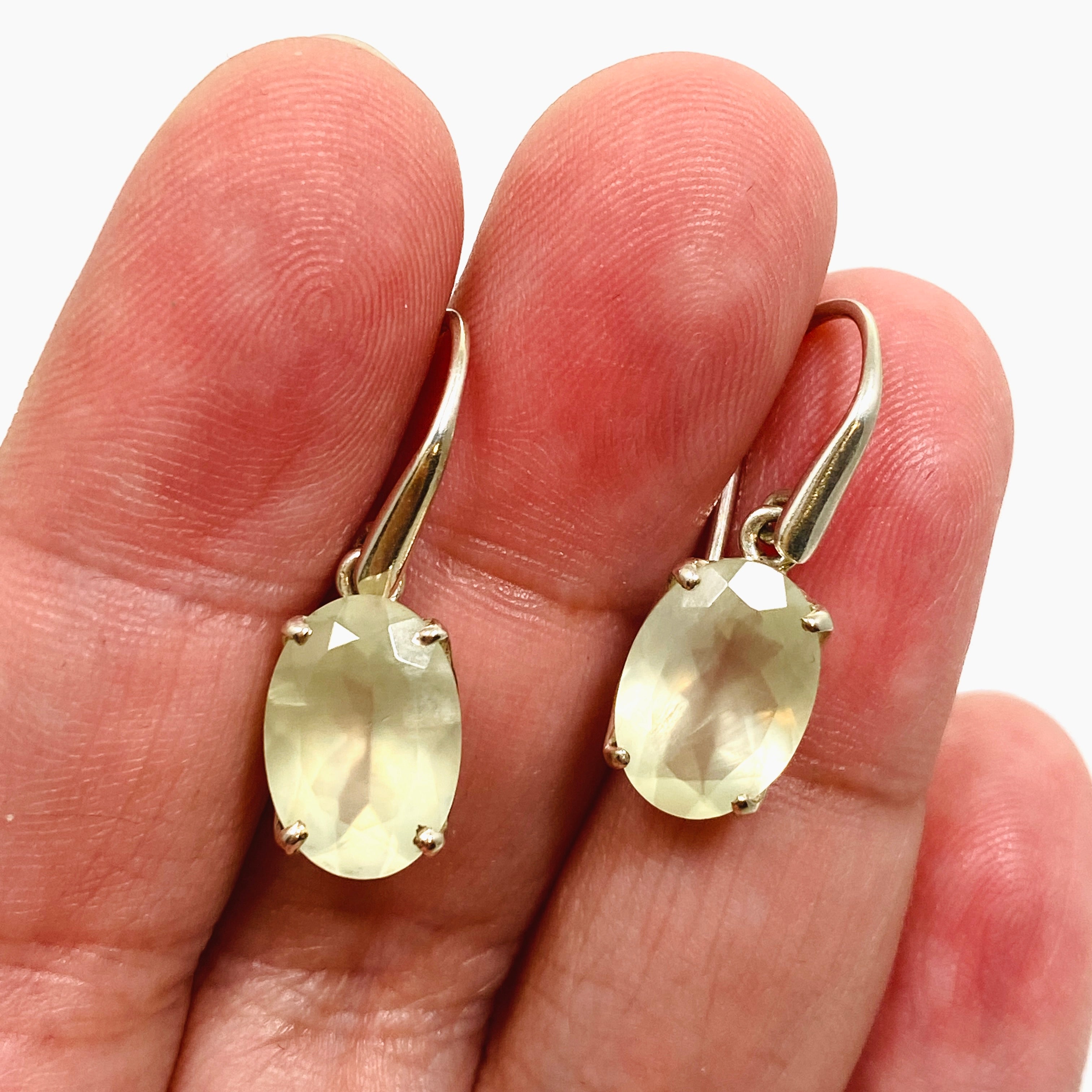 Natural Prehnite Oval Faceted Dangle Earrings for Women - Handmade Sterling Silver Jewelry - Perfect for Weddings, Parties & Everyday Wear