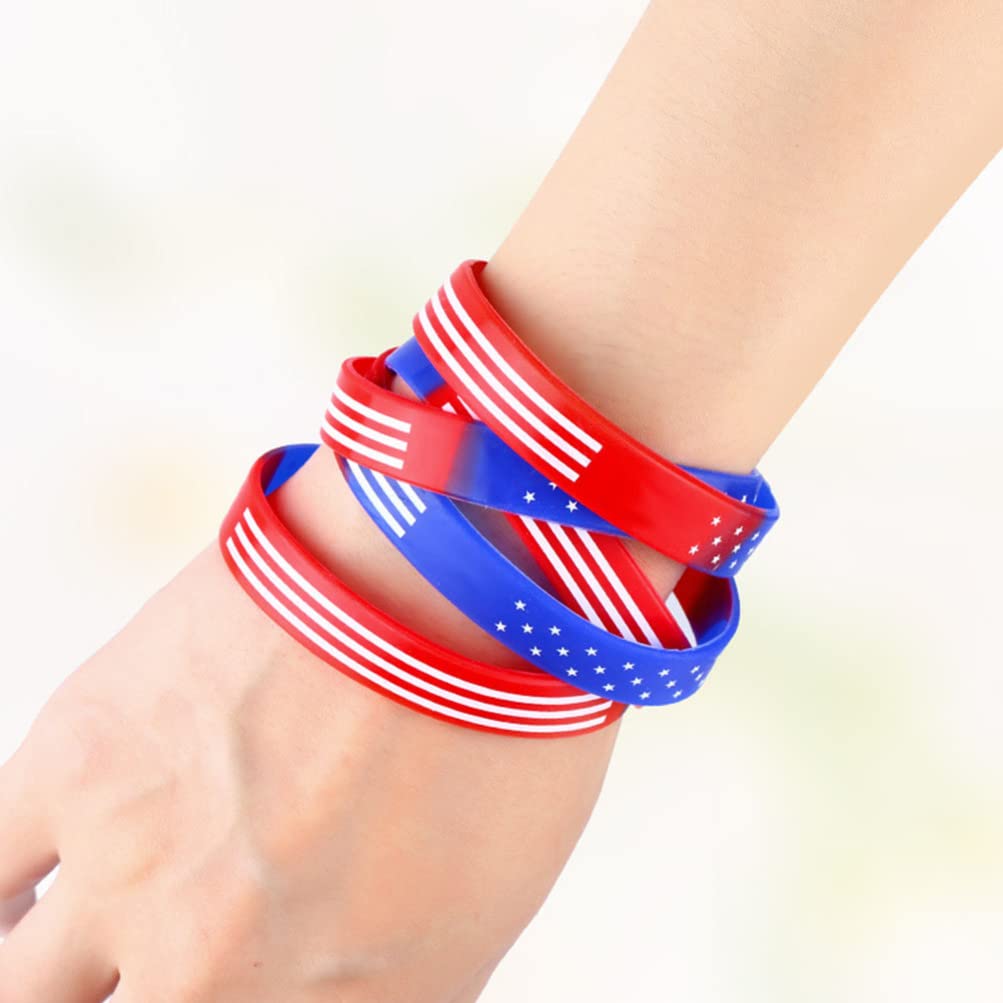 Amosfun 20pcs American Flag Silicone Wristbands - Patriotic Rubber Bracelets for Men & Women, Unisex Sports Bands for Running, Gym, Workouts & Outdoor Activities - USA Flag Pattern Wristbands for Fitness, Sports Events & Daily Wear