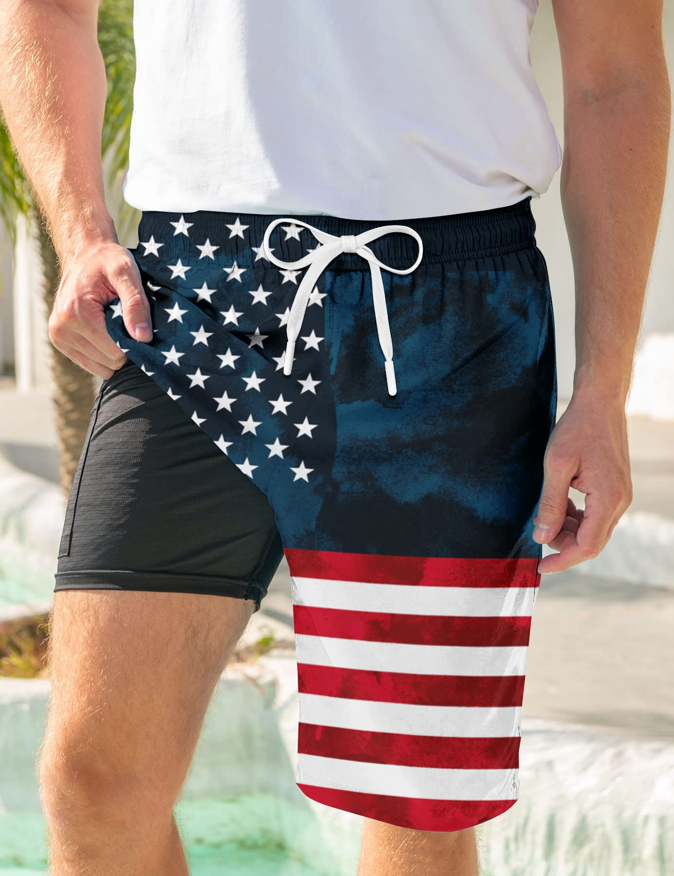 Goodstoworld Men's Funny Swim Trunks with Compression Liner - 2-in-1 Quick-Dry 9