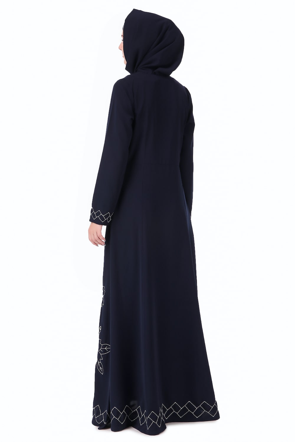 Elegant Floral Geo Embroidery Navy Blue Abaya Dress for Women - Perfect for Islamic Prayer, Special Occasions & Modest Fashion