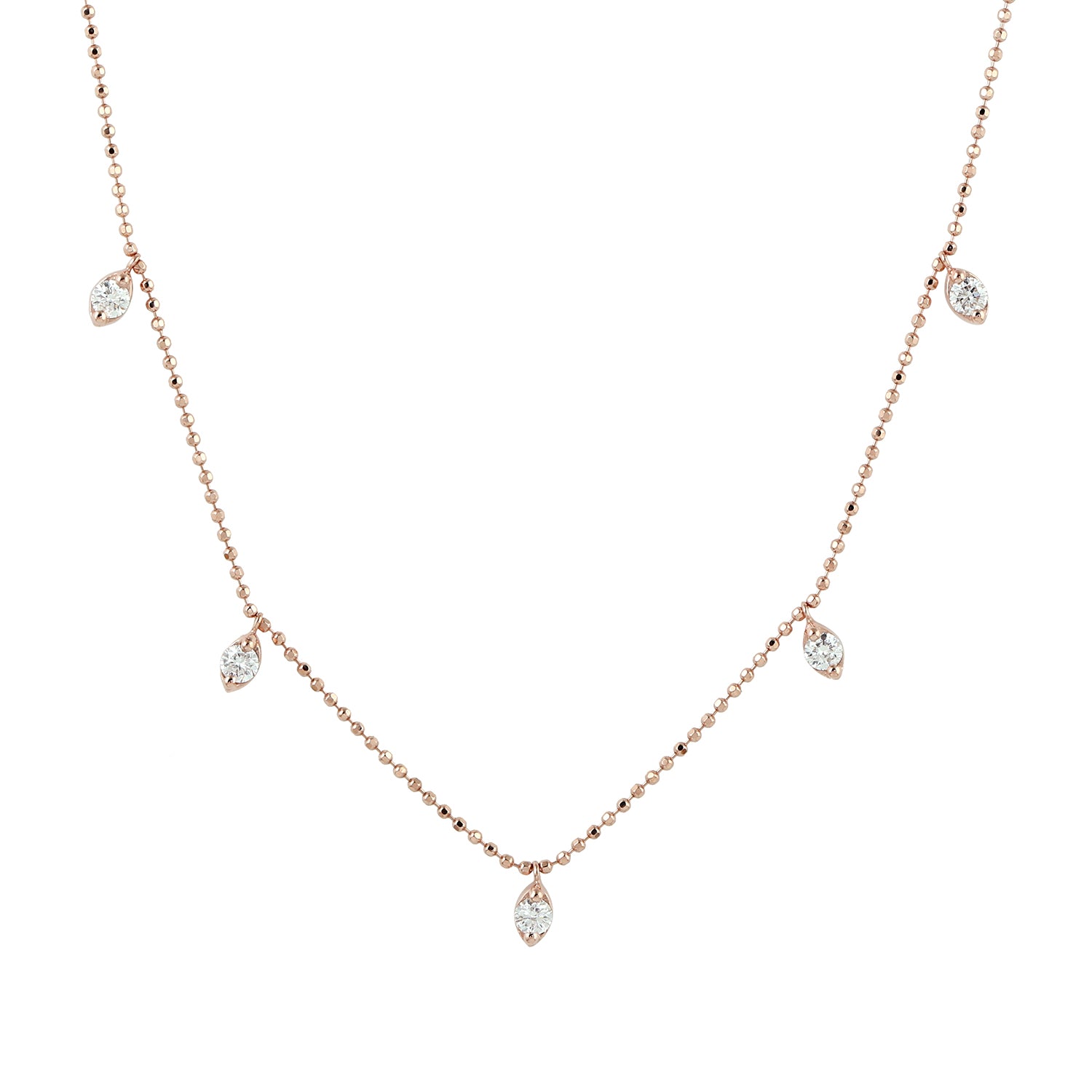 18K Rose Gold Prong Set Diamond Beads Princess Necklace for Women - Elegant Gift for Anniversary, Birthday & Valentine's Day - Perfect for Weddings, Parties & Special Occasions