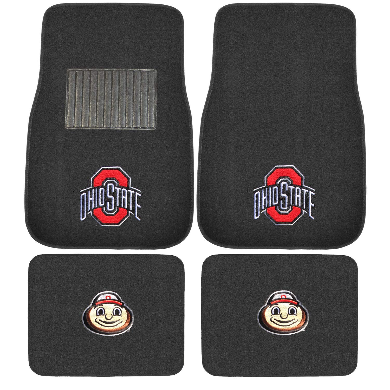 Official Ohio State Buckeyes NCAA Mascot Car Floor Mats Set - 6-Piece Bundle with Headrest Covers for Cars, Trucks & SUVs | Officially Licensed Fan Accessories for Home, Office & Game Day Decor
