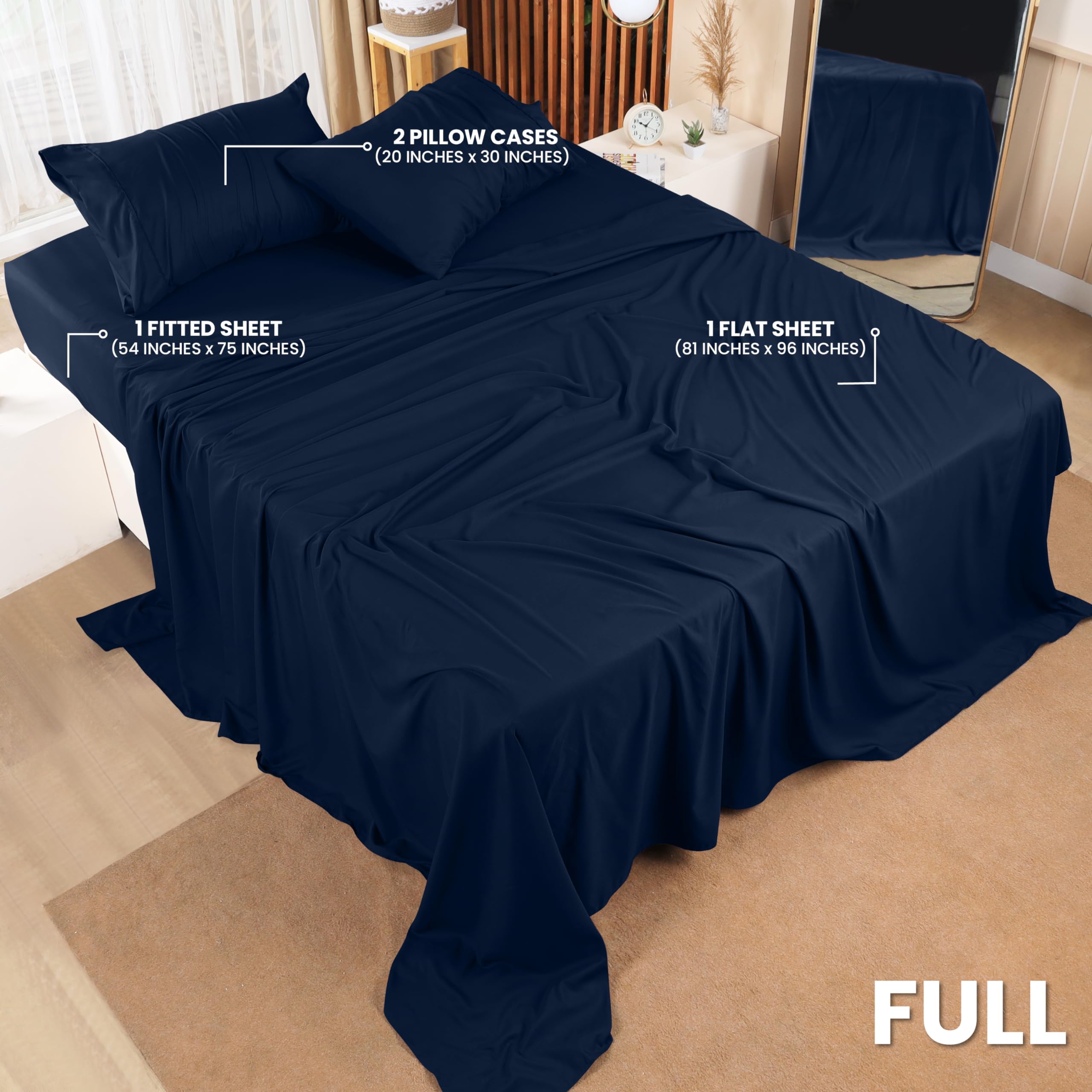 Utopia Bedding 4-Piece Full Size Sheet Set - Soft Brushed Microfiber Bed Sheets - Shrink & Fade Resistant - Easy Care (Navy Blue) - Perfect for Guest Rooms, Dorms & Cozy Bedrooms