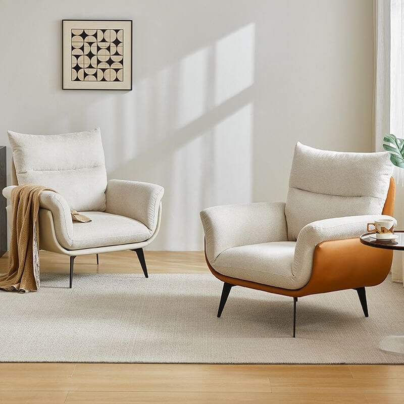 Minimalist White Armchair with Tufted Back & Button Detail - Removable Slipcover & Cushions - Modern Living Room, Bedroom or Office Accent Chair for Home Decor