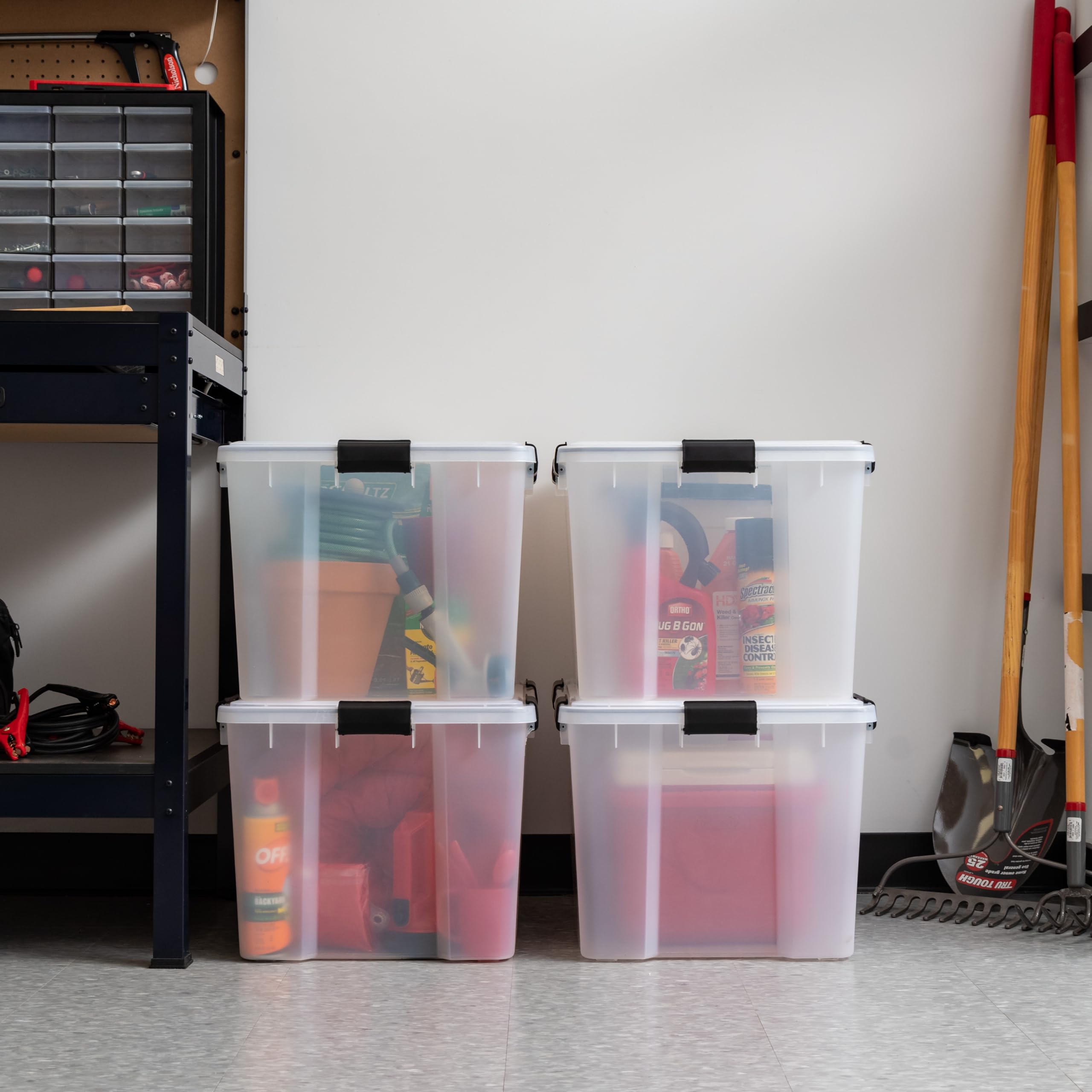 IRIS USA 74 Quart WeatherPro Plastic Storage Bin - 4 Pack with Durable Lid, Secure Latching Buckles & Airtight Seal - Perfect for Home Organization, Garage Storage & Outdoor Gear Protection
