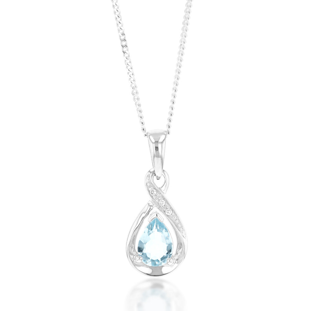 9ct White Gold Pear Shaped Aquamarine and Diamond Pendant Necklace - Elegant Jewelry Gift for Women, Perfect for Weddings, Anniversaries and Special Occasions