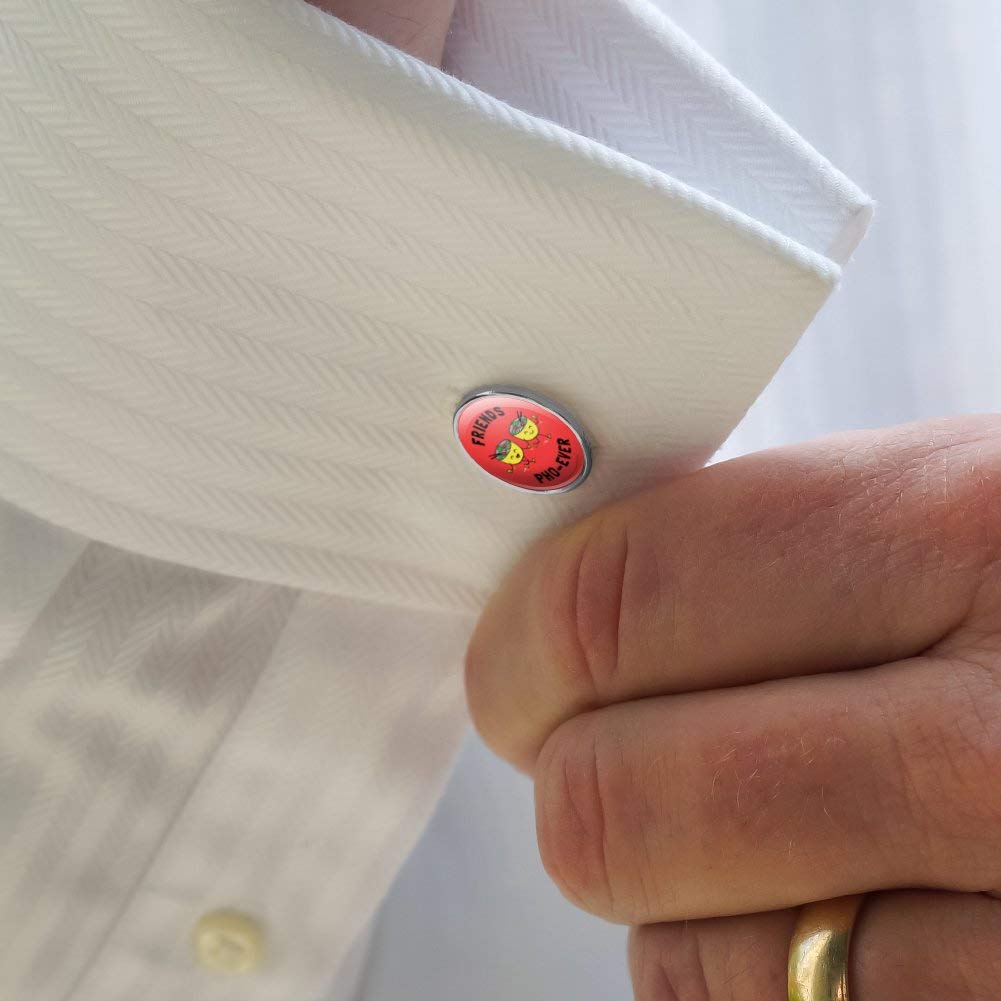 Friends Pho-Ever Forever Noodle Soup Funny Humor Round Cufflinks Set - Silver Tone Novelty Gift for Fans, TV Show Lovers & Office Professionals