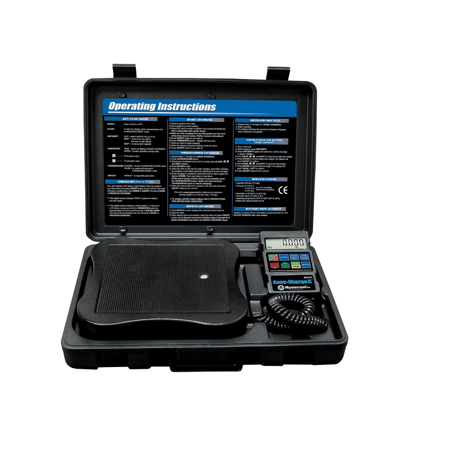 Mastercool 98210-A Accu Charge II Programmable AC Refrigerant Scale - Digital HVAC Refrigerant Charging Scale for R22, R410A, R134A - Perfect for AC Repair & Maintenance Technicians