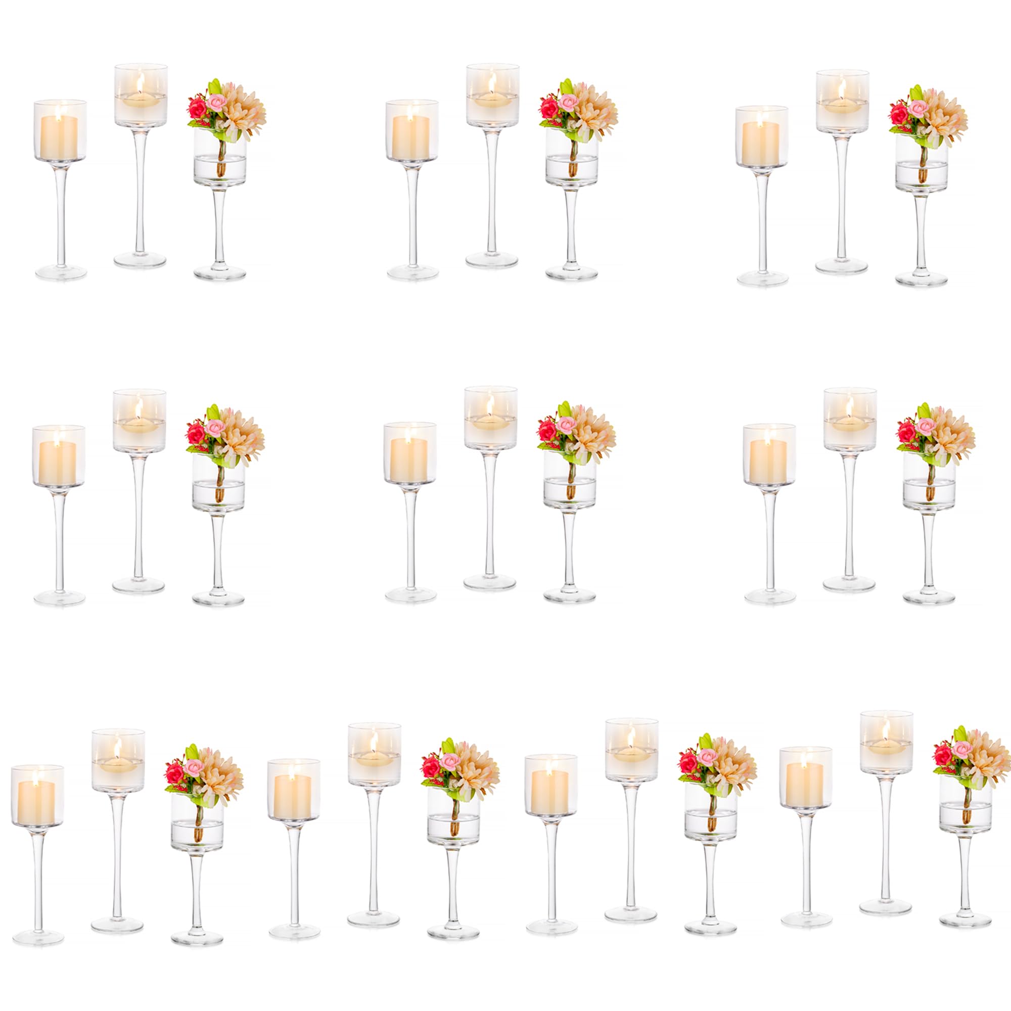 Elegant Tall Glass Candle Holders Set of 30 - Clear Long Stem Tea Light & Pillar Candle Holders for Wedding Centerpieces, Party Decor, Home Decoration - Perfect for Dining Tables, Fireplace Mantels and Romantic Ambiance