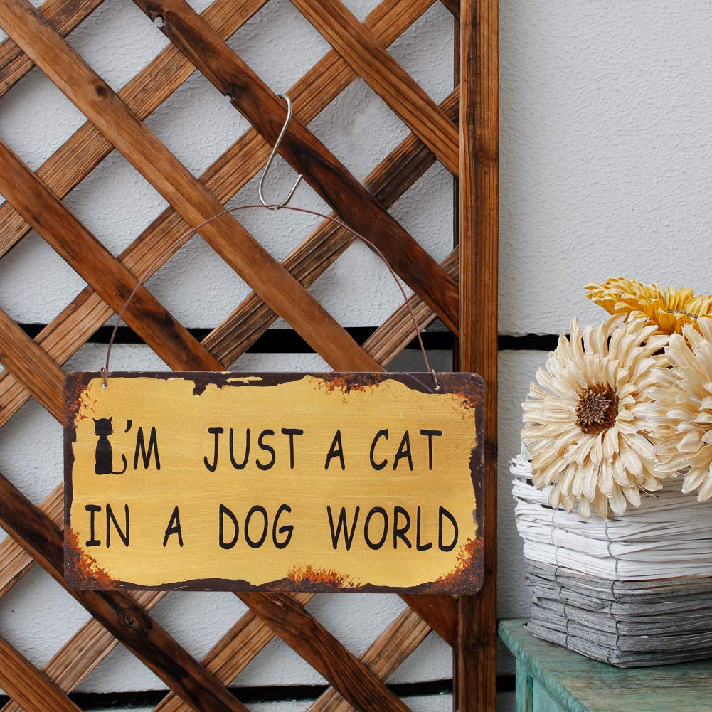 Funny Cat Wall Decor - Metal Cat Sign with 'I'm Just a Cat in a Dog World' Saying, 4