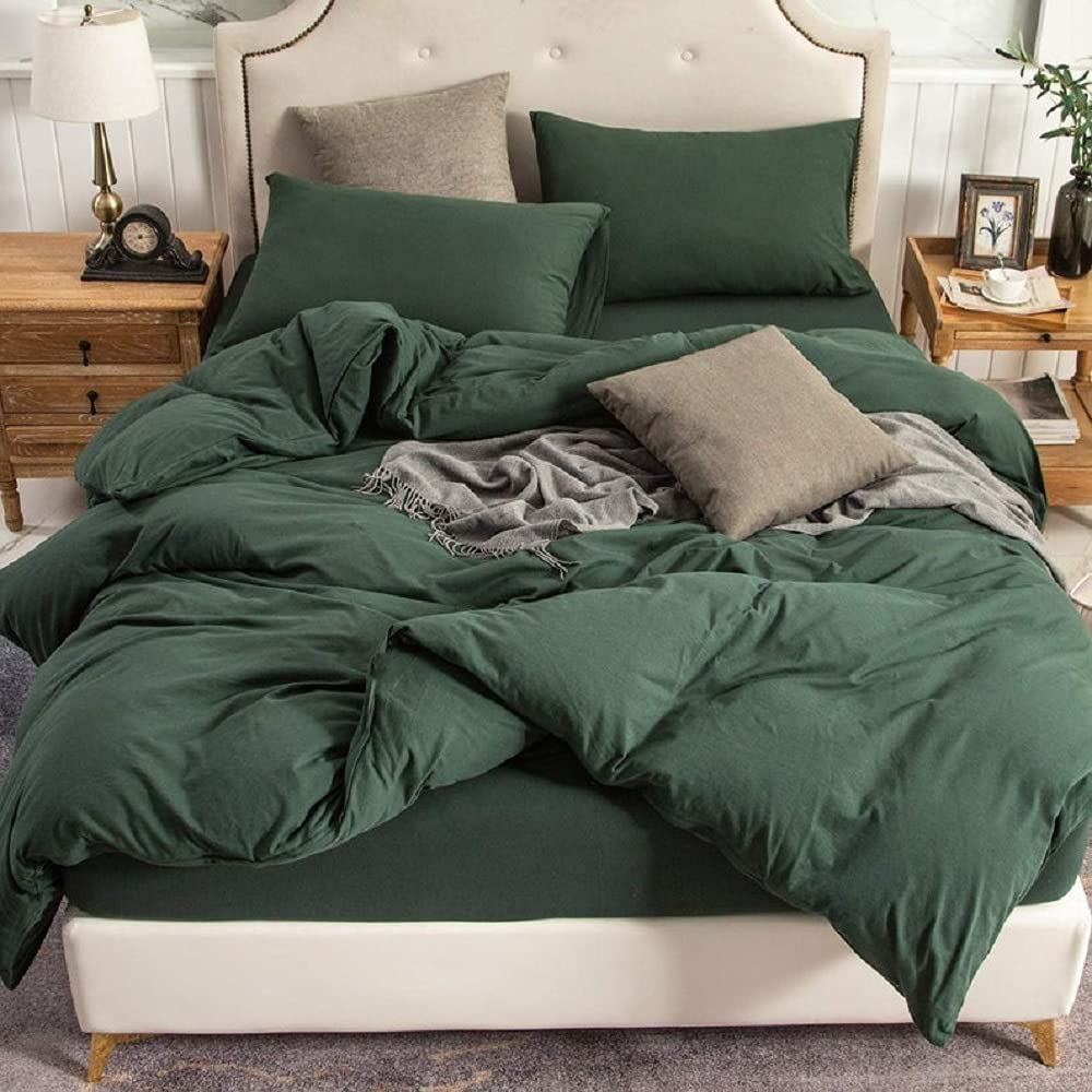 Forest Green Duvet Cover Set with Button Closure - 100% Soft Cotton Luxury Bedding for King/Queen/Full Size - Ultra Cozy & Breathable for Master Bedroom, Guest Room or Dorm