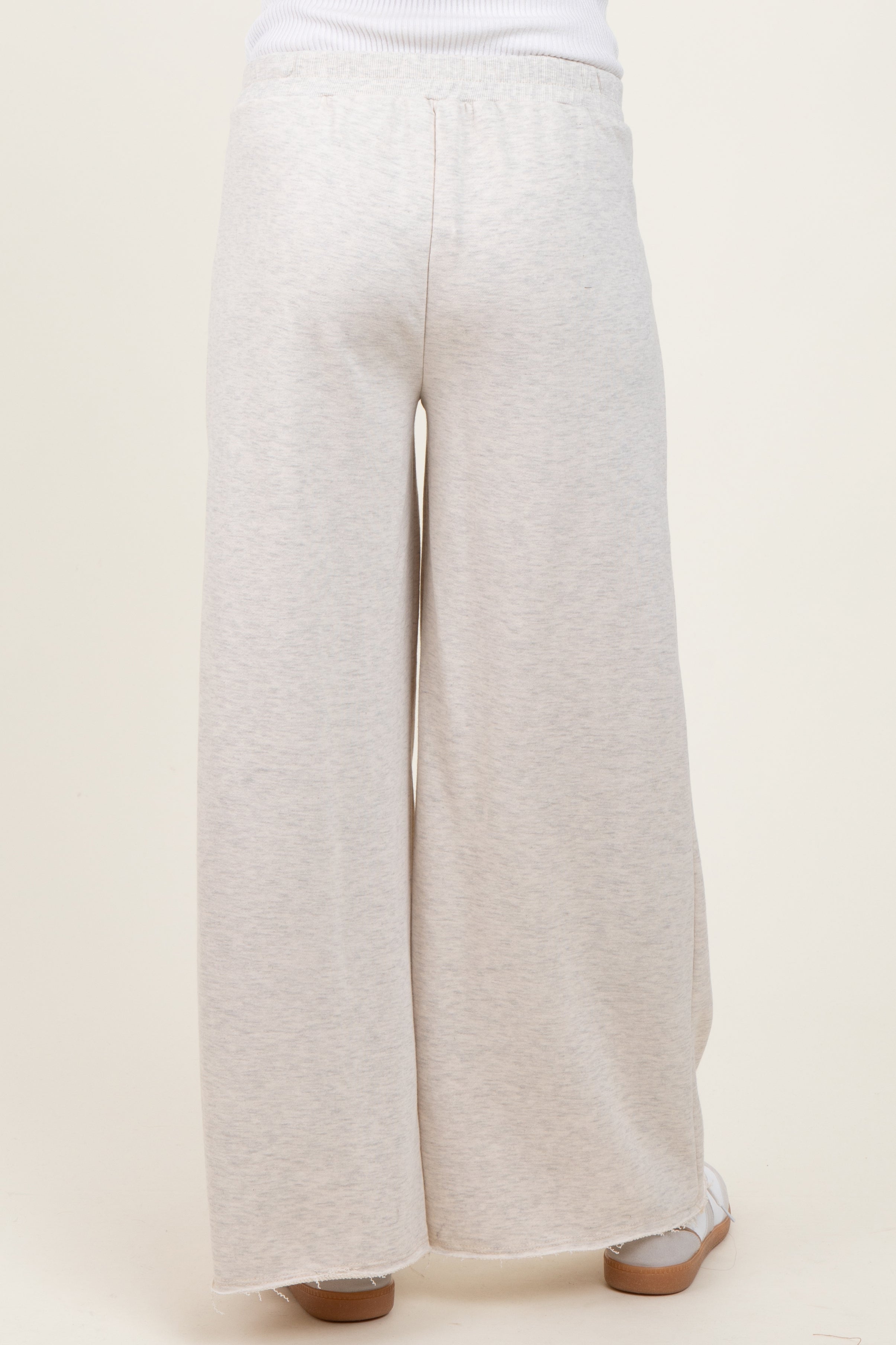 Beige French Terry Maternity Pants for Women - Comfortable Wide Leg Raw Edge Pregnancy Lounge Pants for Relaxing at Home & Maternity Photos