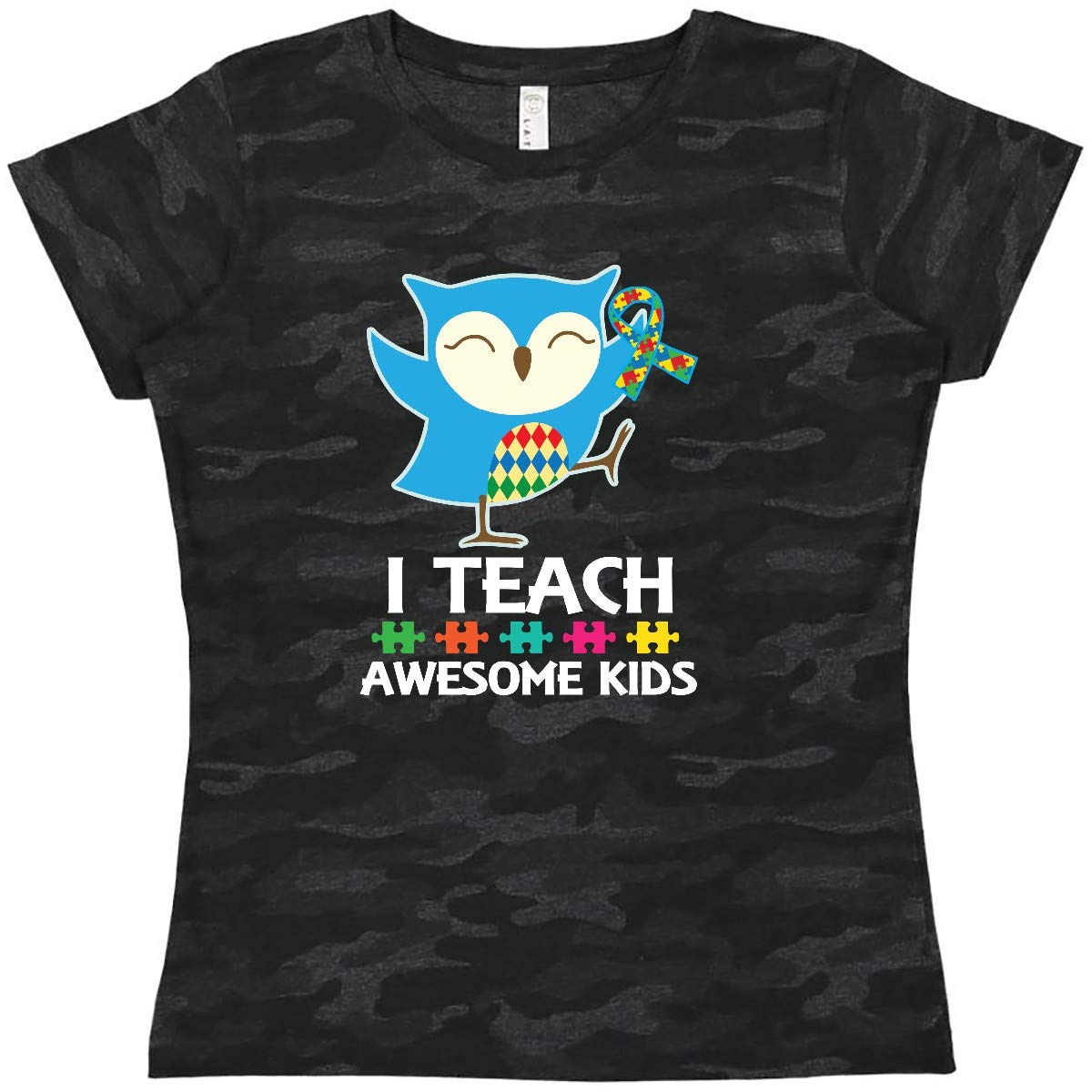 Autism Teacher Owl I Teach Awesome Kids Women's T-Shirt - Comfortable Cotton Tee for Special Education Teachers & Autism Awareness - Perfect for Classroom, Appreciation Gifts & Support Events