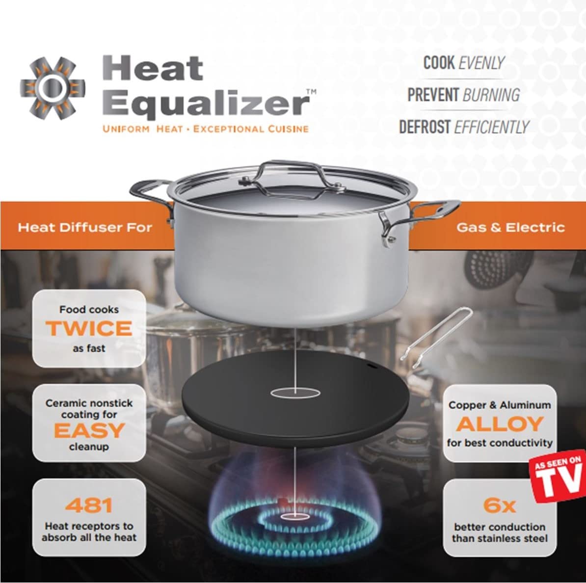 3-Piece Black Ceramic Heat Diffuser for Gas & Electric Stoves (6