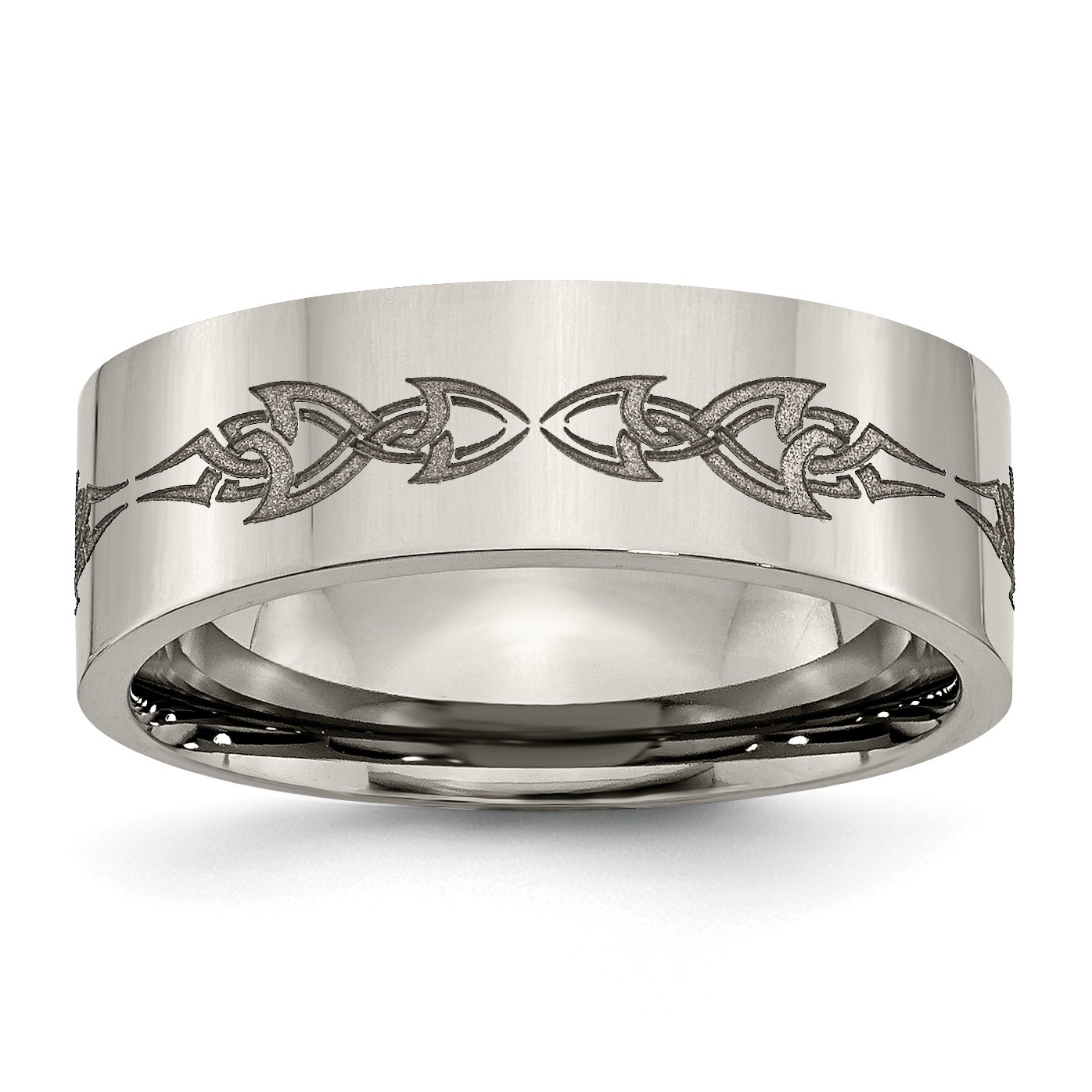 Titanium Polished Laser Engraved 8mm Flat Wedding Band Ring Size 11.5 - Perfect for Men's Jewelry, Anniversary Gifts & Everyday Wear