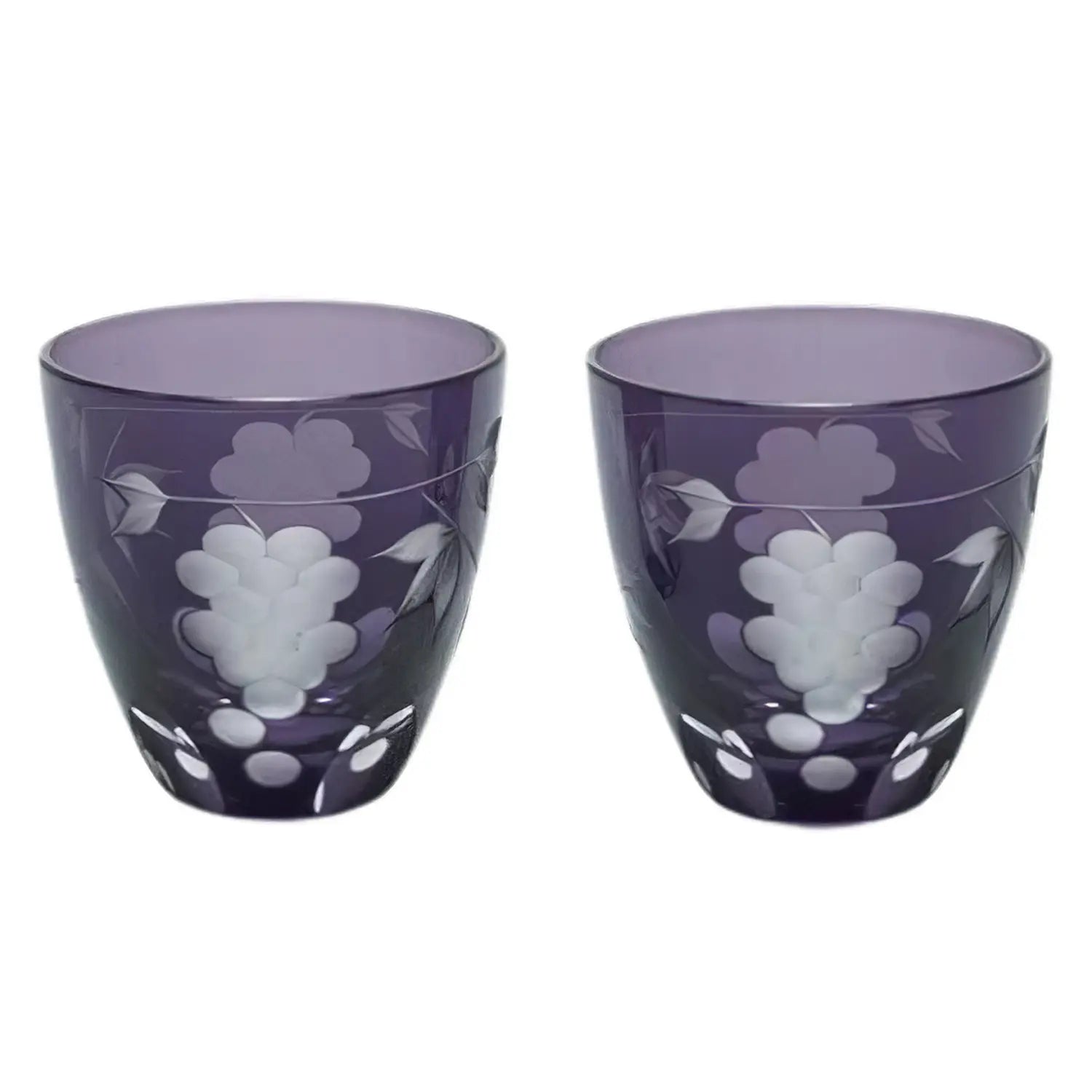 Kimoto Glass Tokyo Edo Kiriko Pair Sake Cups - Handcrafted Japanese Cut Glass Wine Cups with Grape Design - Perfect for Sake Tasting, Japanese Dining & Gift Giving