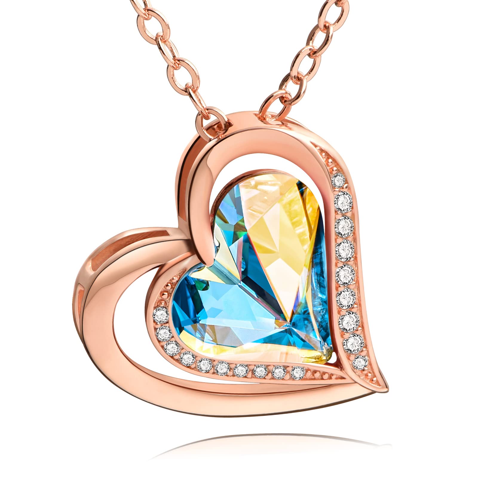 Beutirer Love Heart Necklace for Women - 18K White/Rose Gold Plated Adjustable Pendant Necklace | Romantic Gift for Wife, Mom, Girlfriend | Perfect for Valentine's Day, Birthday & Anniversary | Elegant Jewelry for Date Night & Special Occasions