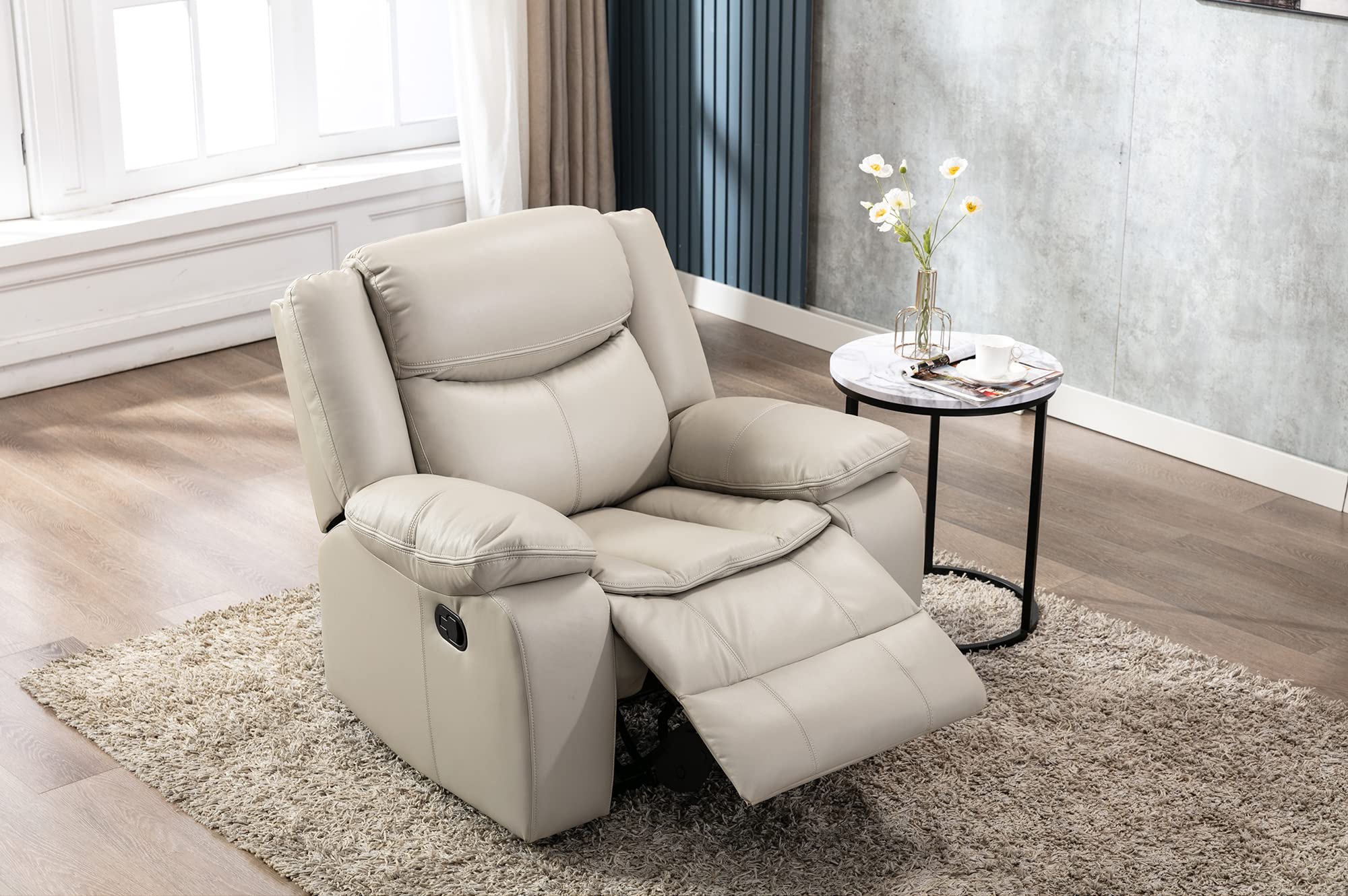 Familymill Breathable Leather Manual Recliner Chair - Comfortable Living Room Furniture for Relaxing & Lounging | Perfect for Home Theater, Reading Nook & Family Room