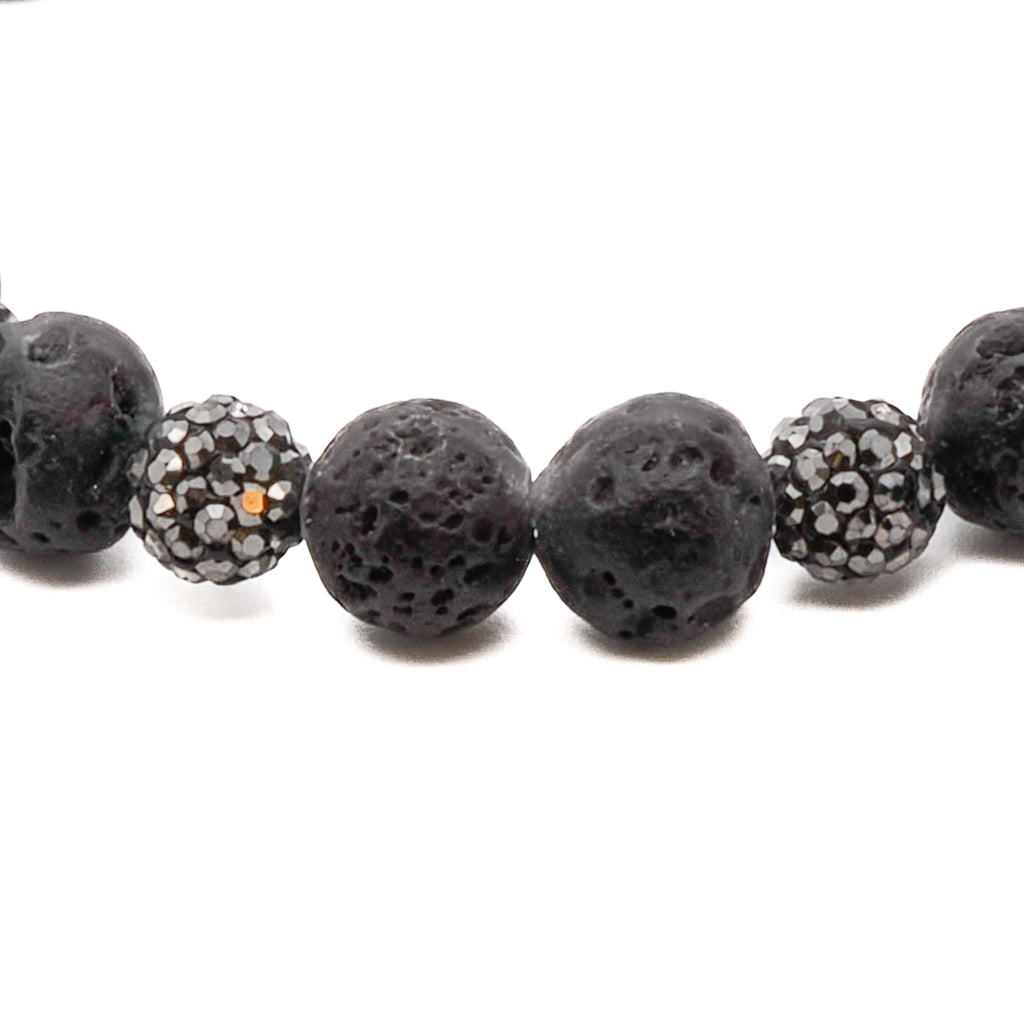 Black Lava Stone & Swarovski Crystal Bracelet for Women - Elegant Adjustable Beaded Wristband for Healing, Meditation & Spiritual Jewelry Gift