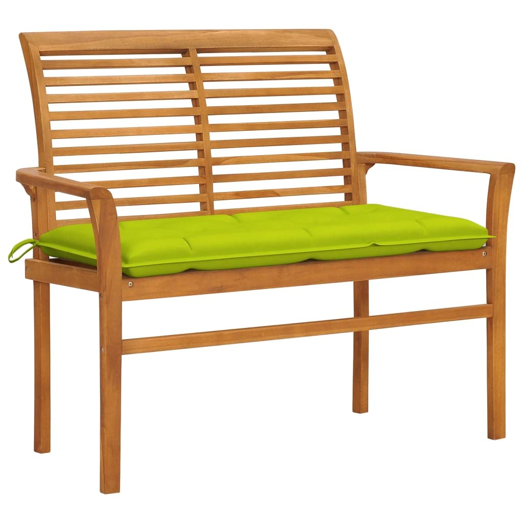 Solid Teak Wood Garden Bench with Bright Green Cushion - 44.1