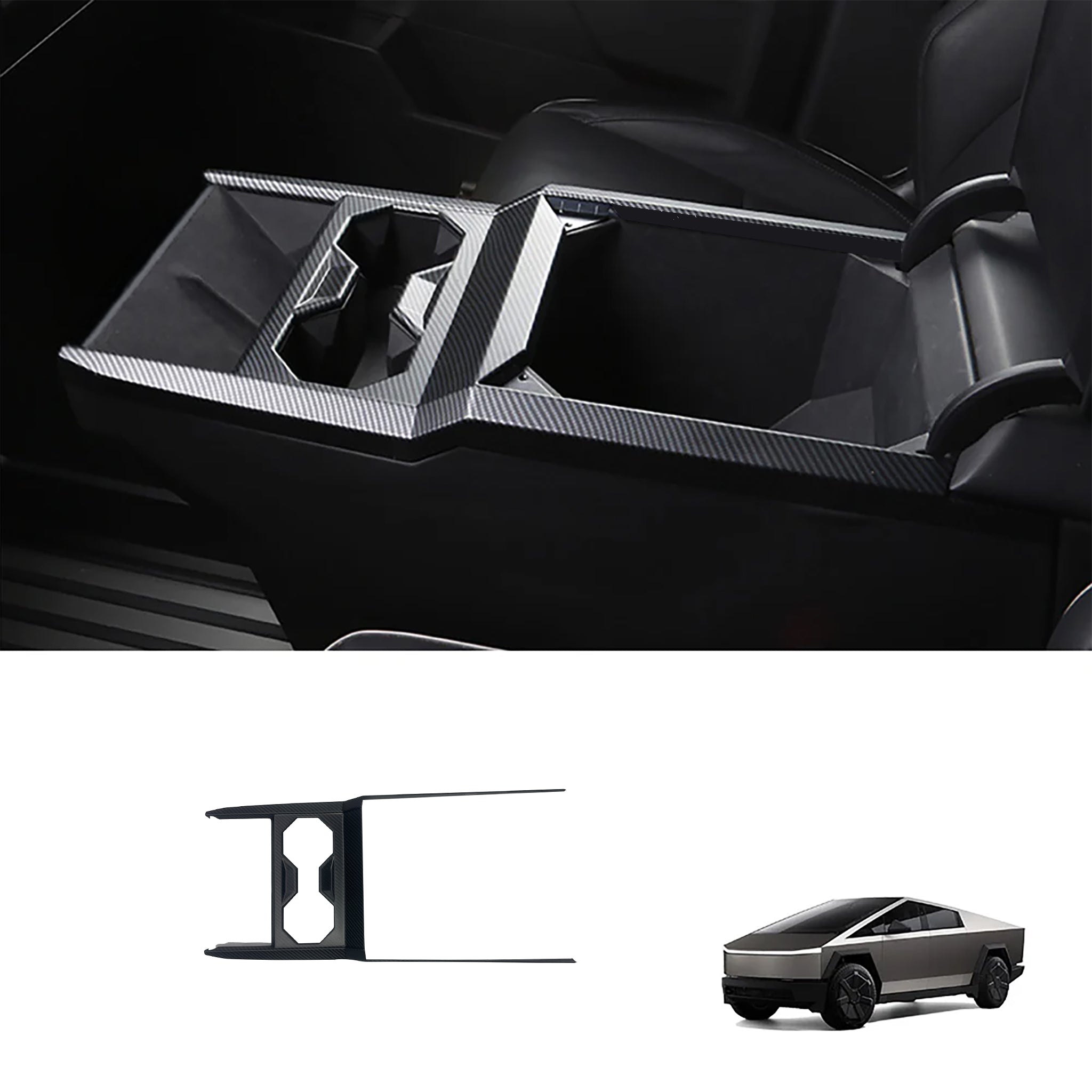 Premium Real Carbon Fiber Cybertruck Center Console & Cup Holder Frame - Durable & Stylish Interior Upgrade for Tesla Cybertruck Owners (Perfect for Road Trips & Daily Commutes)