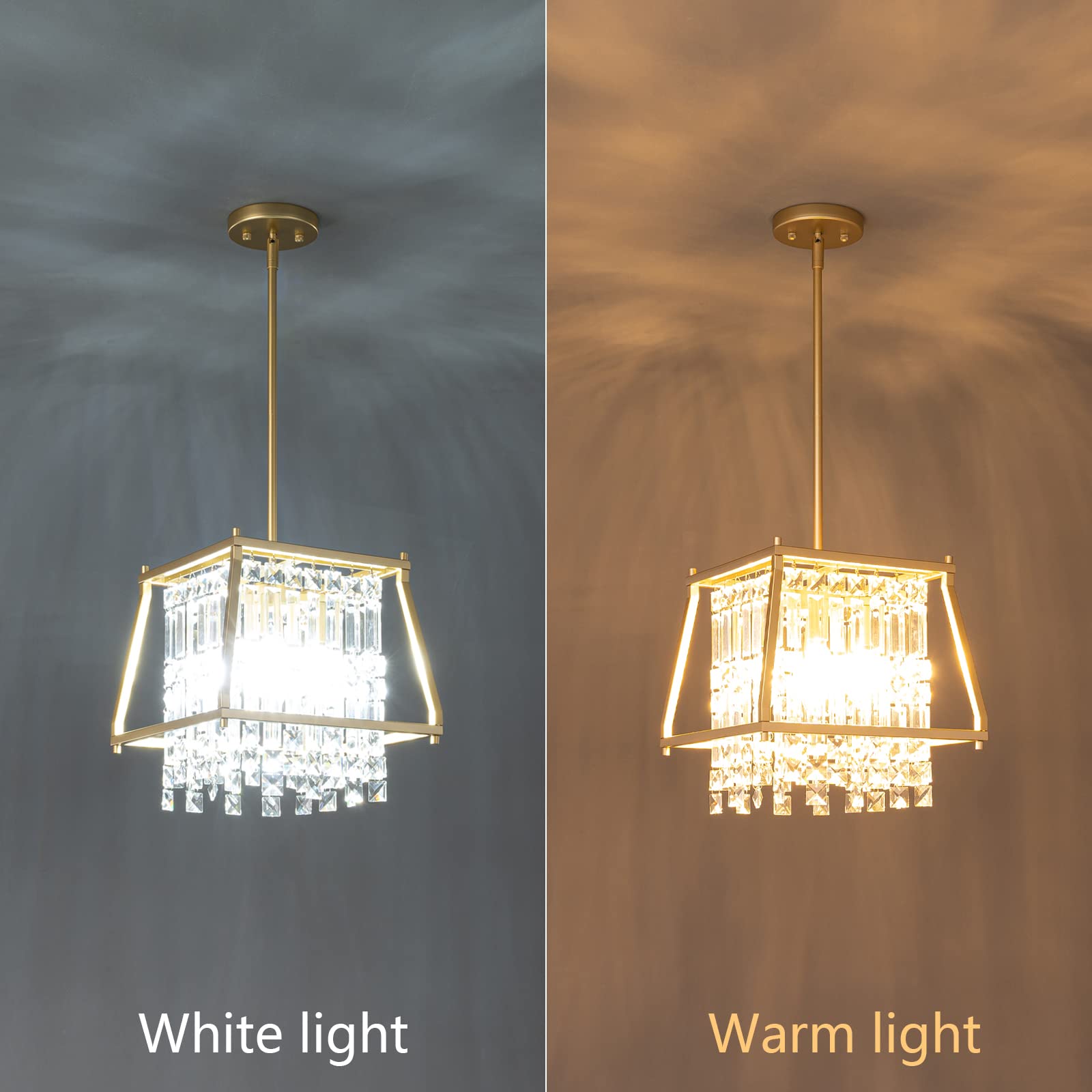 LMQNINE Farmhouse Chandelier - Gold Metal Crystal Pendant Light Fixture for Kitchen Island, Dining Room, Living Room - Flat & Sloped Ceiling (Trapezoid 11.81 Inch) - Perfect for Rustic Home Decor & Wedding Venue Lighting
