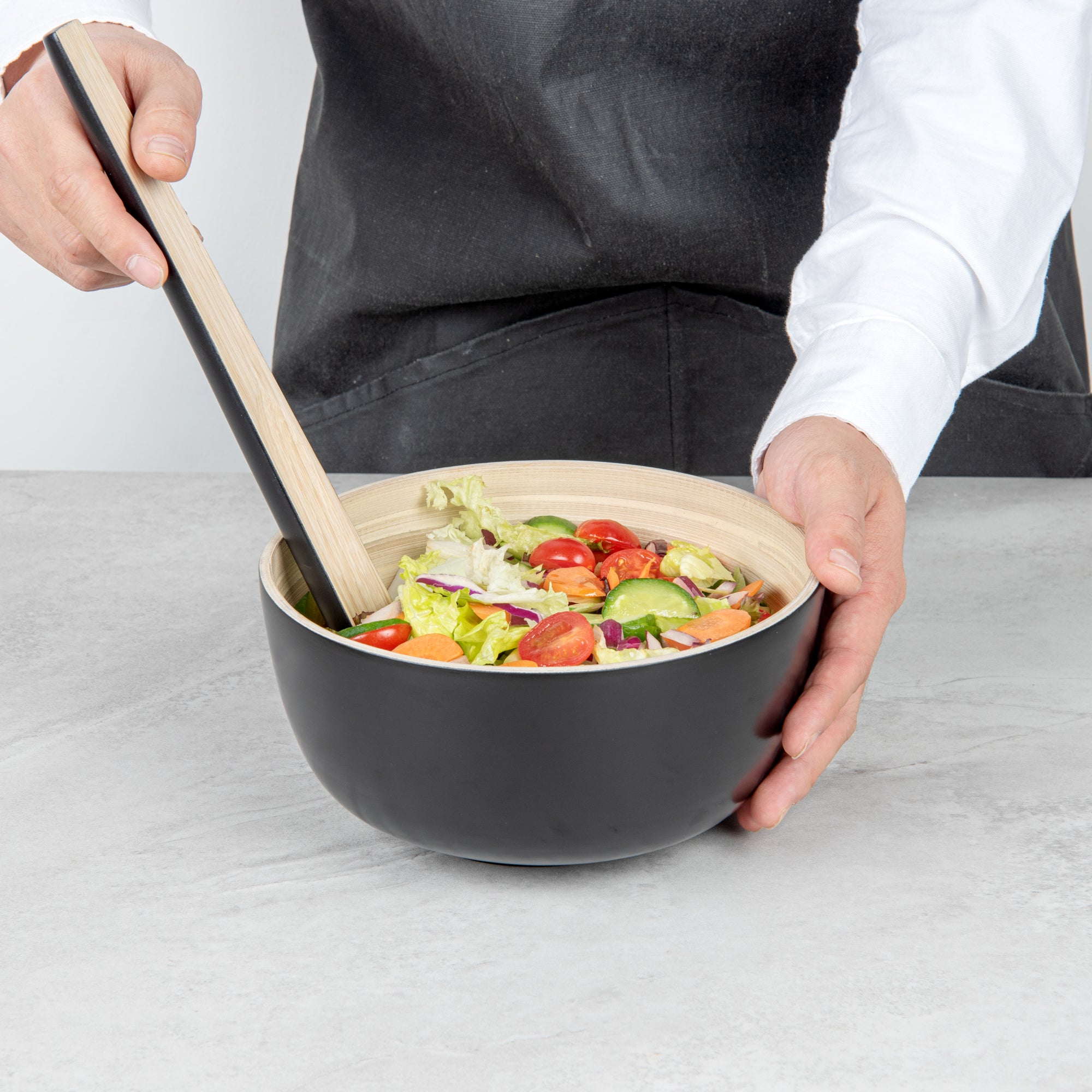 Bamboo Salad Bowl Set - 15 oz Round Black Spun Bamboo Small Serving Bowl - 7.75