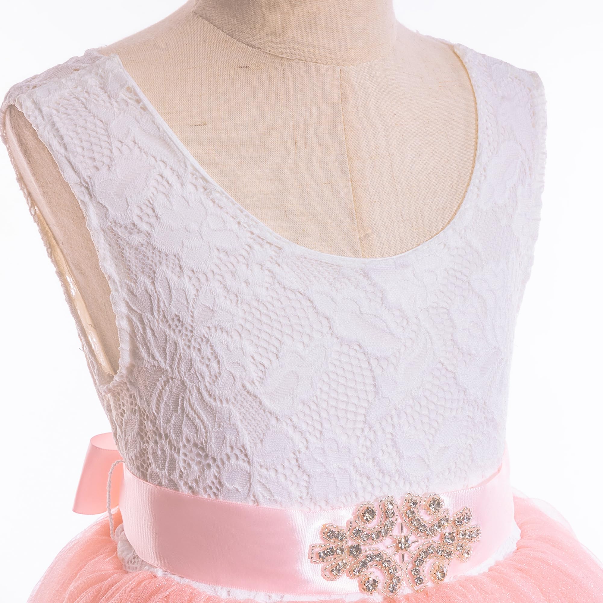 Glamulice Sleeveless Flower Girl Dress - A-Line Tulle Princess Party Gown with Lace Details for Weddings, Birthday Parties & Special Occasions