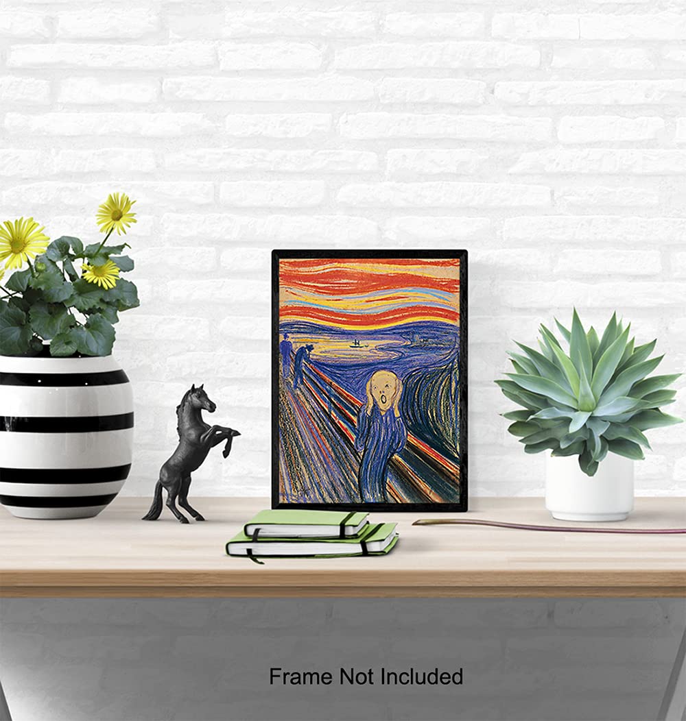 Edvard Munch The Scream Wall Art Print - 8x10 Museum Quality Poster - Abstract Horror Art Decor for Living Room, Bedroom & Office - Gothic Home Decor & Scary Picture for Halloween