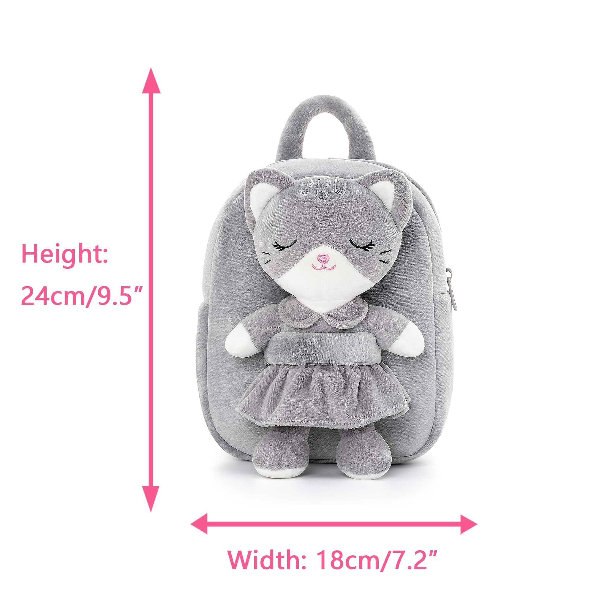 **Adorable Gray Cat Stuffed Animal Backpack for Toddlers & Kids - 9.5