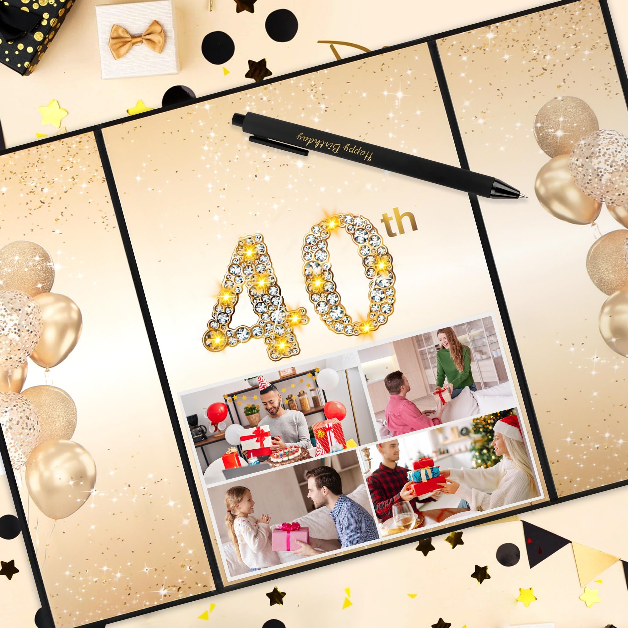 Farochy 40th Birthday Guest Book - Black & Gold Signature Book for 40th Birthday Party Decorations | Perfect for Milestone Celebrations, Anniversary Events & Birthday Party Sign-In