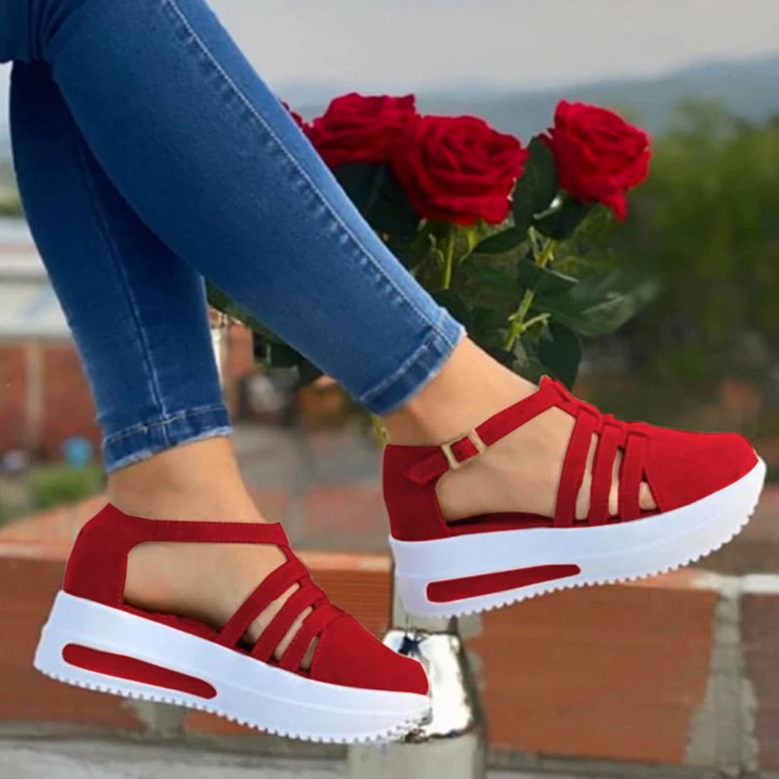 2024 Women's Orthopedic Sandals - Peep Toe Platform Wedge Shoes with Ankle Buckle | Comfortable Dressy Summer Sandals for Walking, Travel & Work