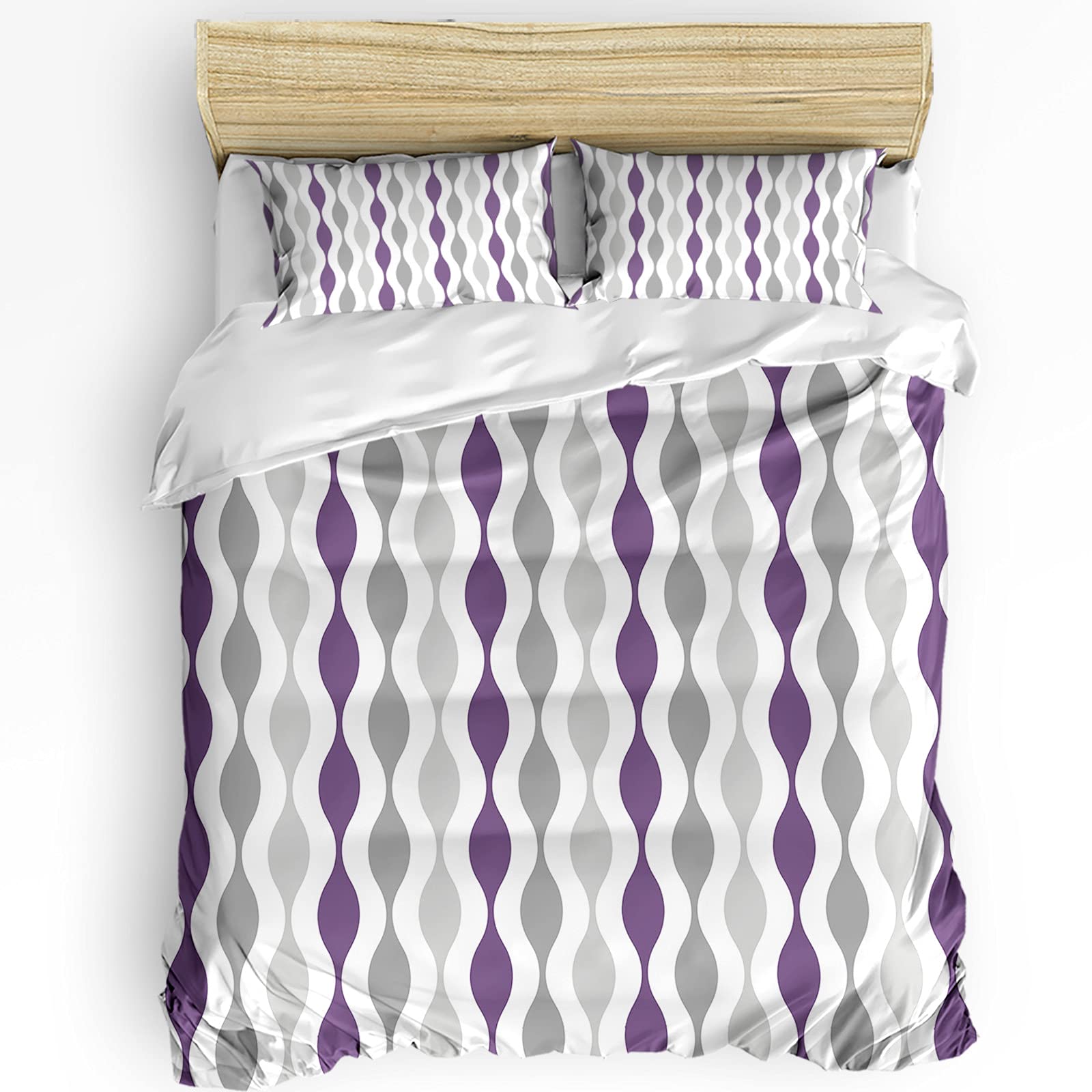 Royalreal Queen Duvet Cover Set - Mid Century Modern Purple & Gray Comforter Cover for Teens, Kids & Adults | Soft Bedding Set (1 Duvet Cover + 2 Pillowcases) | Perfect for Master Bedroom, Guest Room & Dorm Decor