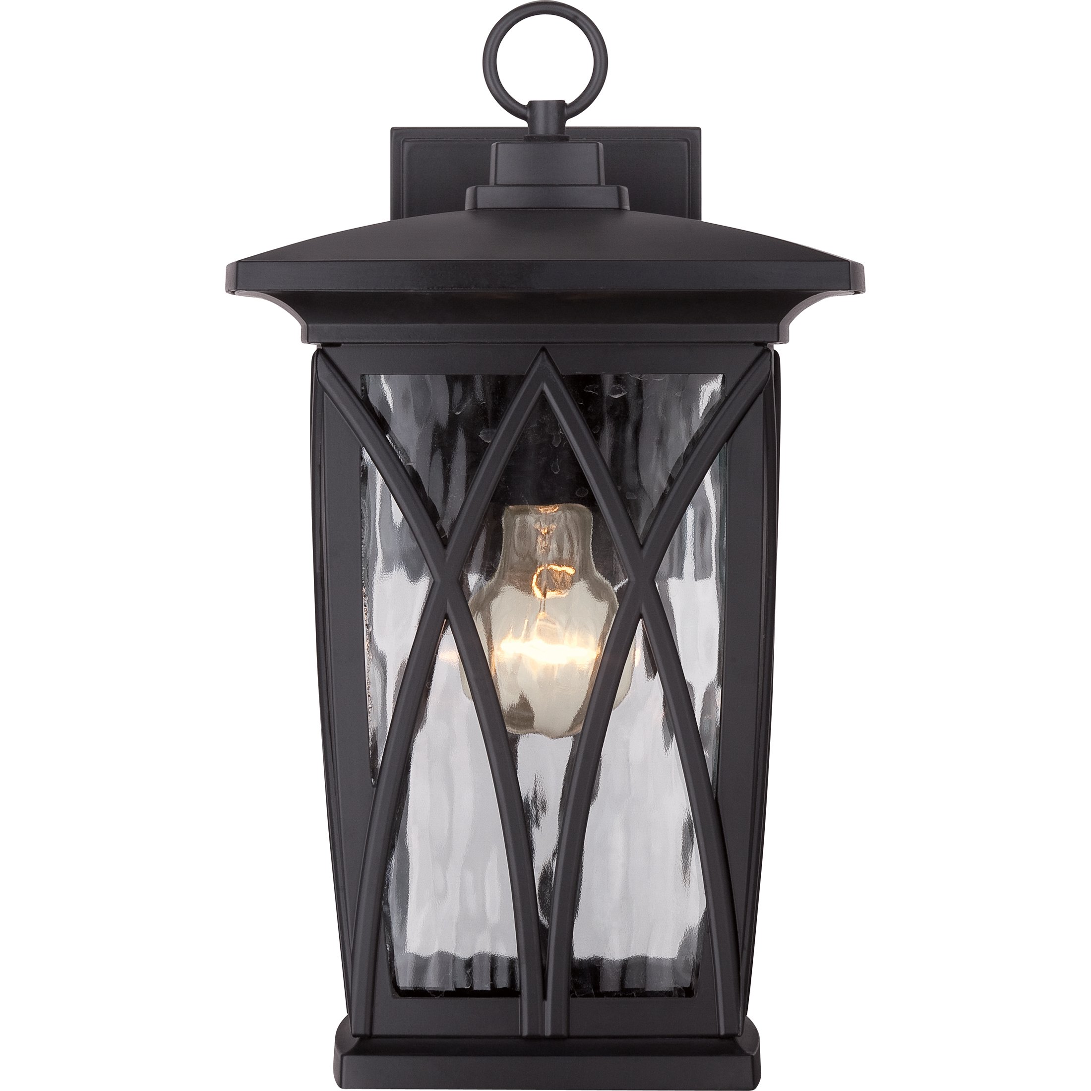 Quoizel Grover 1-Light Mystic Black Outdoor Lantern Lamp with Clear Water Glass Panels - Durable Aluminum Construction Standing Light for Porch, Garden & Patio Lighting