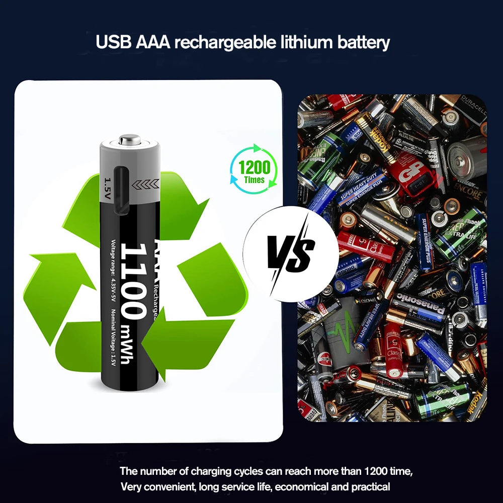 MATOV USB Rechargeable AA & AAA Lithium Ion Batteries - 3400mWh 1.5V AA Battery + 1100mWh 1.5V AAA Battery Pack for Cameras, Flashlights, Toys & Electronics
