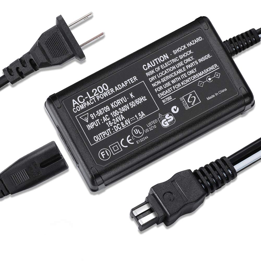 AC-L200 AC Adapter Charger for Sony Handycam Camcorder - Compatible with DCR-SX40, DCR-SX41, DCR-SX44, DCR-SX45, DCR-SX60, DCR-SX63, DCR-SX65, DCR-SX83, DCR-SX85, HDR-CX190, HDR-CX220, HDR-CX230, HDR-CX330 - Perfect for Travel, Home Use & Professional Videography