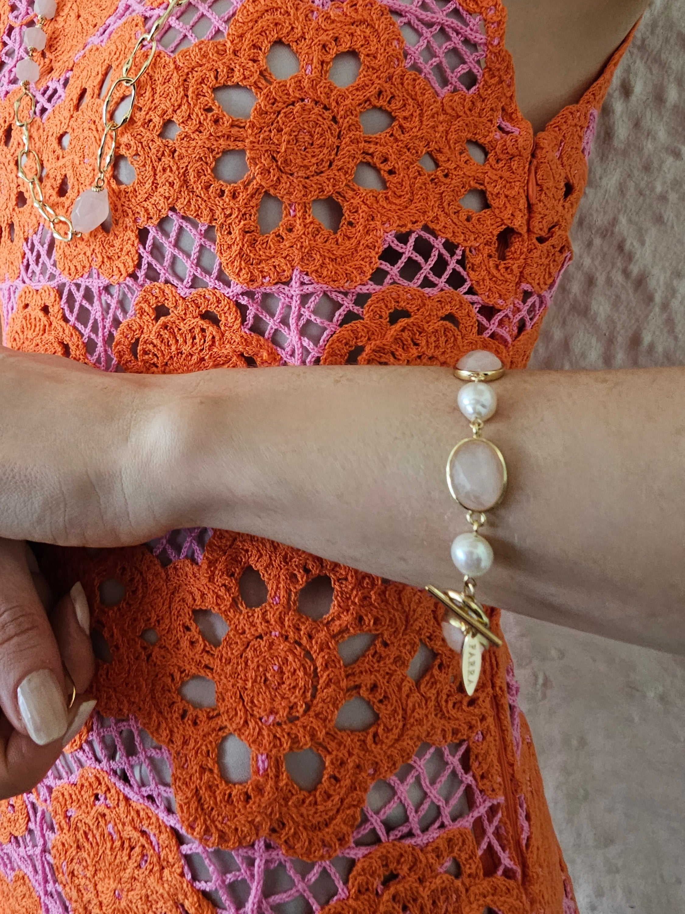 Rose Quartz & Freshwater Pearl Bracelet PB014 - Elegant Healing Crystal Jewelry for Women, Gift for Her, Meditation & Spiritual Wellness Accessory