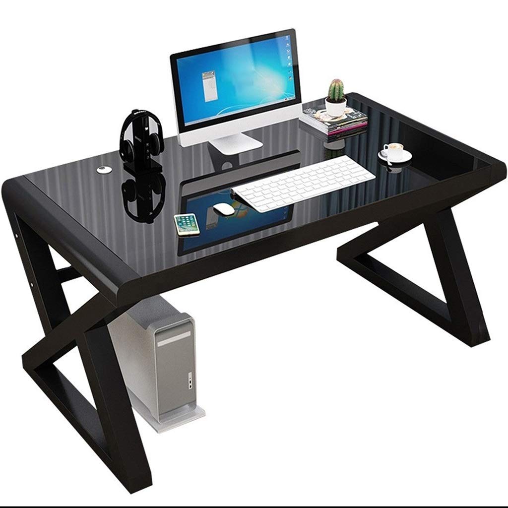 Modern Simple Computer Desk - Tempered Glass Office Desk with Cable Management Hole, Home Study Workstation (Black, 100x60x75cm) - Perfect for Home Office, Gaming & Remote Work