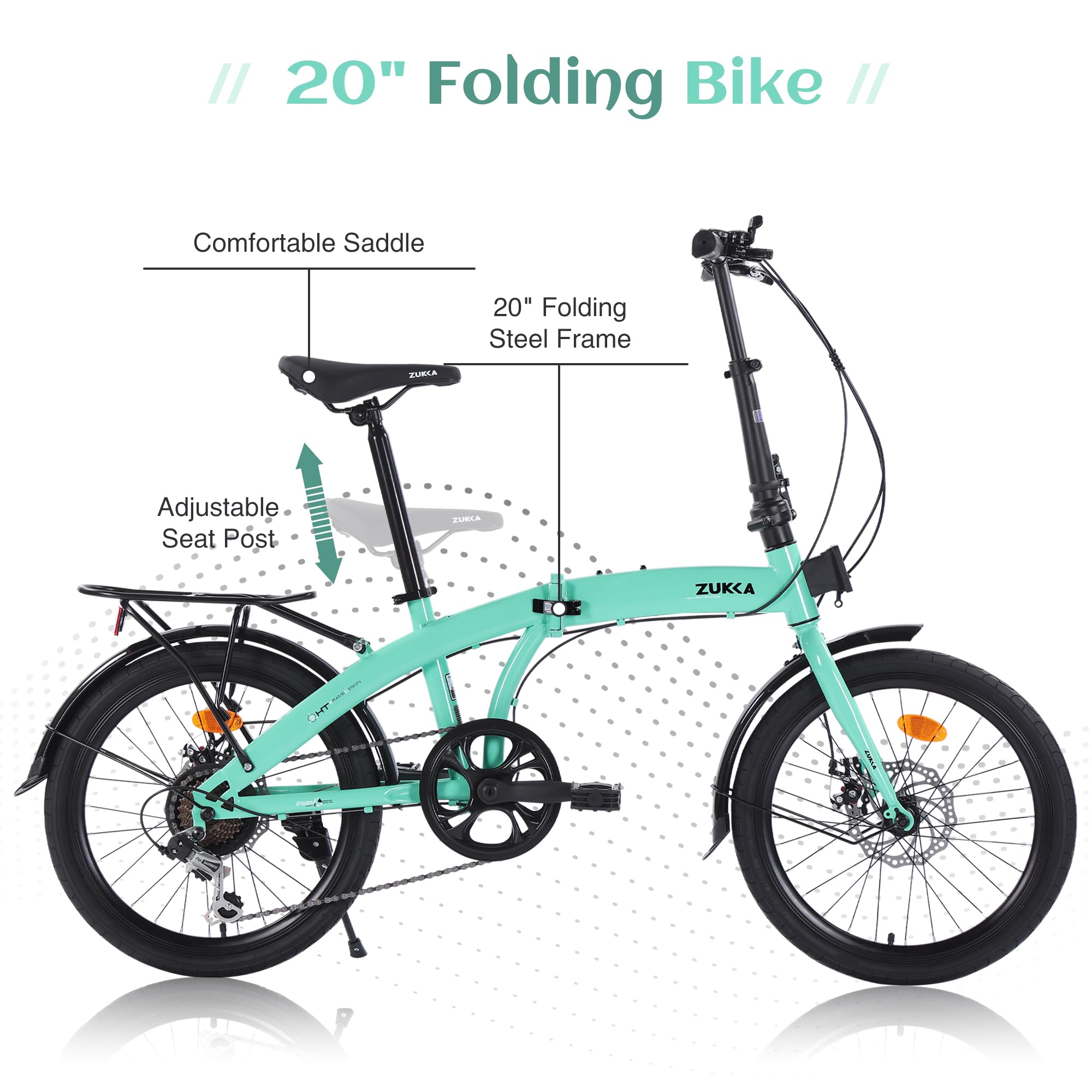 20 Inch Folding Bike for Adults - 7-Speed Lightweight Foldable Bicycle with Adjustable Seat & Stem - Perfect for Commuting, Travel & Beach Cruising (Men & Women)