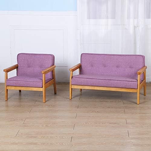 BabyLand Toddler Chair - Solid Wood Kids Sofa with Soft Linen Fabric, Light Purple - Perfect for Playroom, Nursery, or Birthday Gift for Boys & Girls