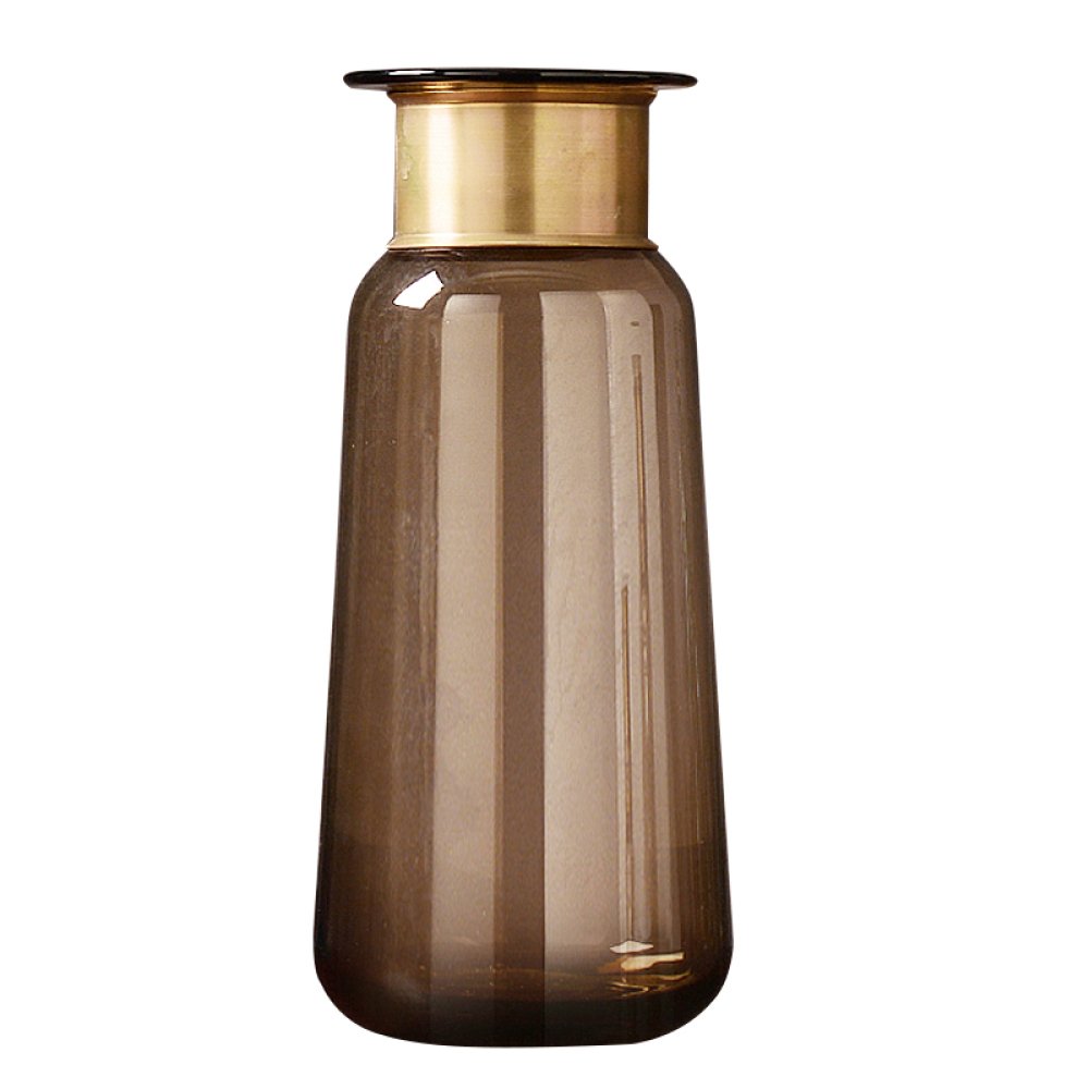 Amber Glass Vase - 14x32cm Modern Home Decor for Living Room, Dining Table, Office | Brown & Gold American Style Decorative Vase for Flowers, Centerpiece, Wedding Decor