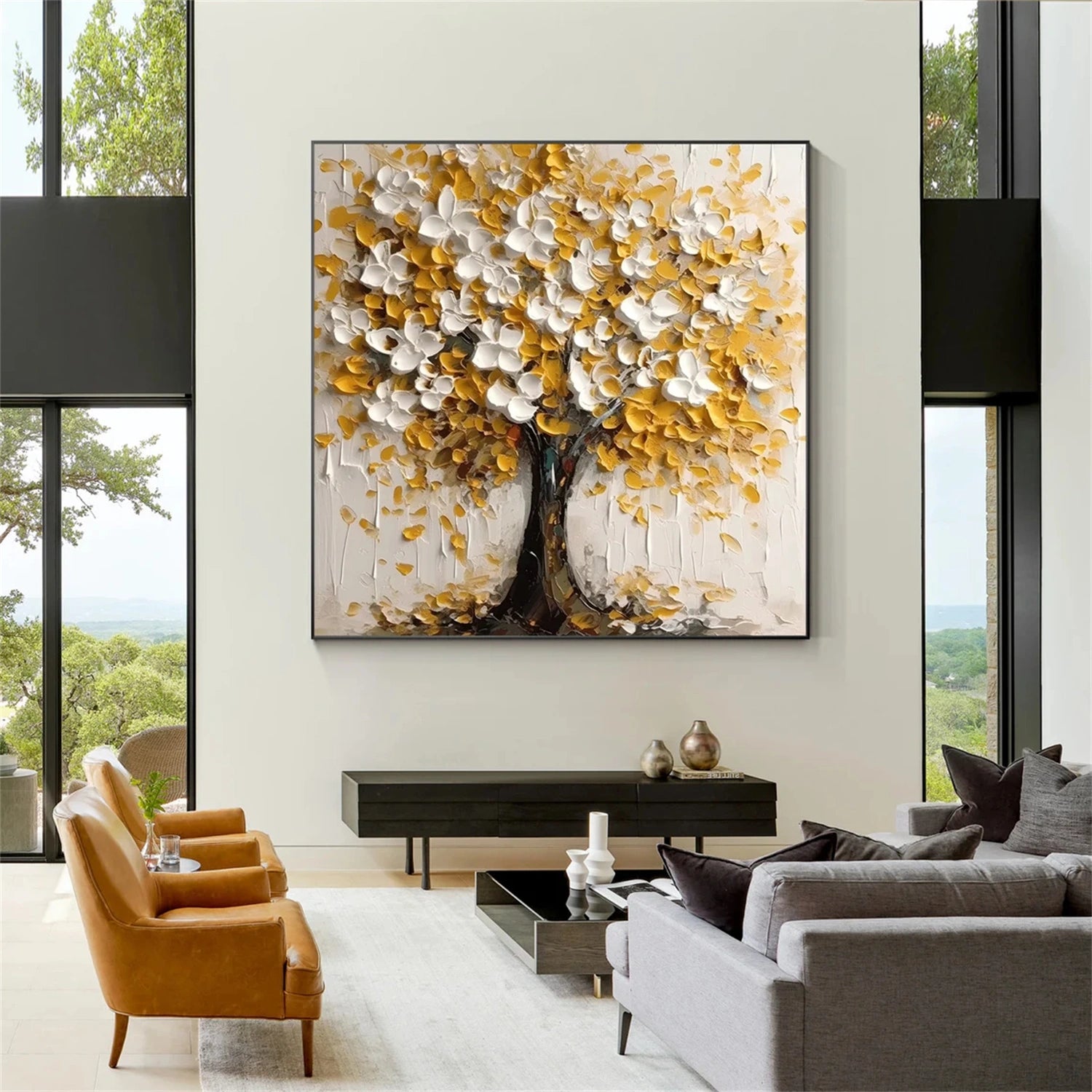 Beautiful Flower and Tree Painting #FT142 - Handmade Canvas Art for Home Decor, Living Room, Bedroom & Office Wall