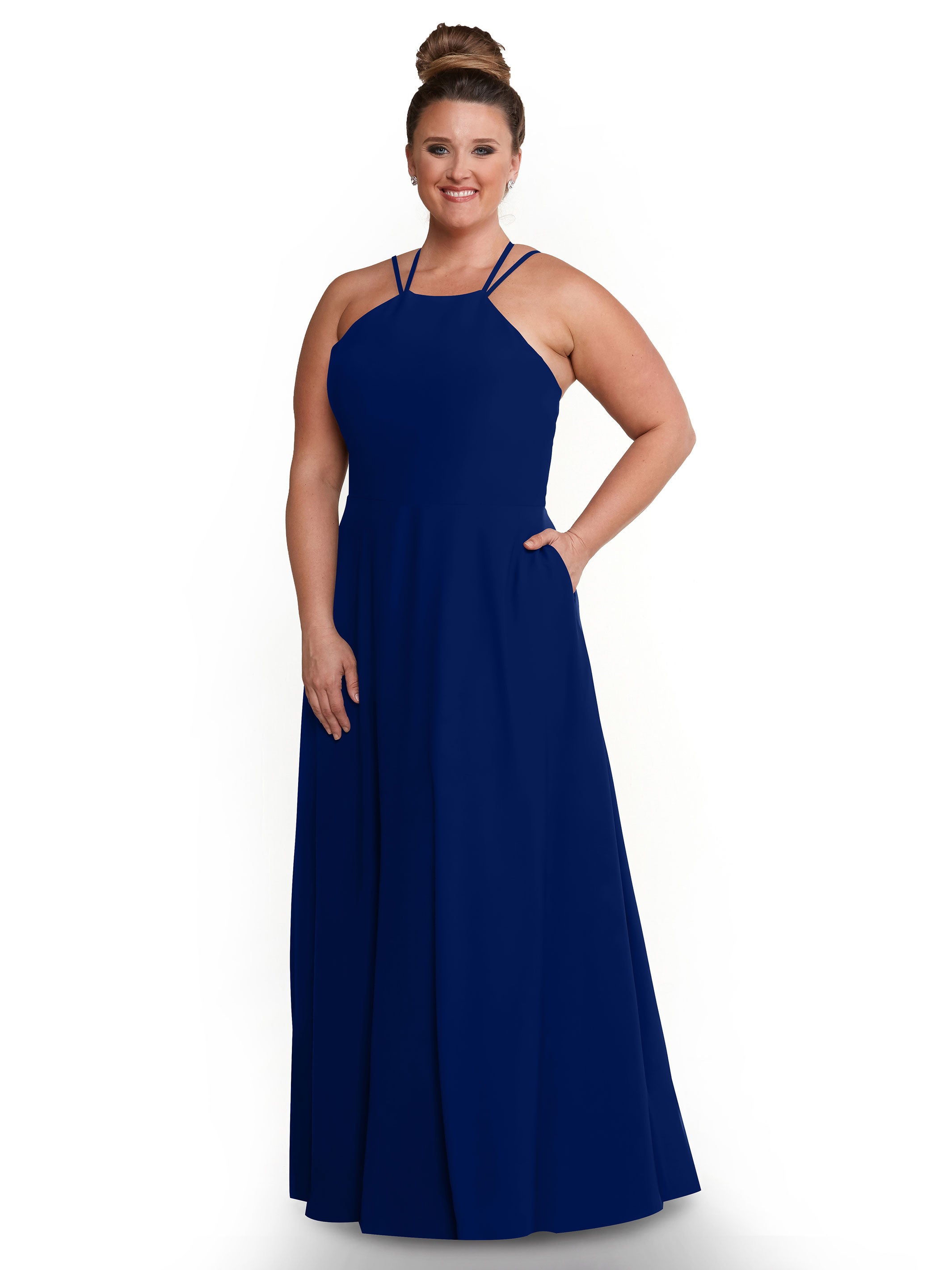 Elegant 83006 Stretch Chiffon A-Line Bridesmaid Dress with Halter Neckline - Perfect for Weddings, Formal Events & Special Occasions