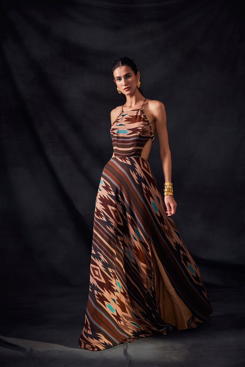 Stylish Aztec Print Cut-Out Maxi Dress for Women | Boho Chic Summer Beach Dress | Perfect for Vacations, Music Festivals & Date Nights