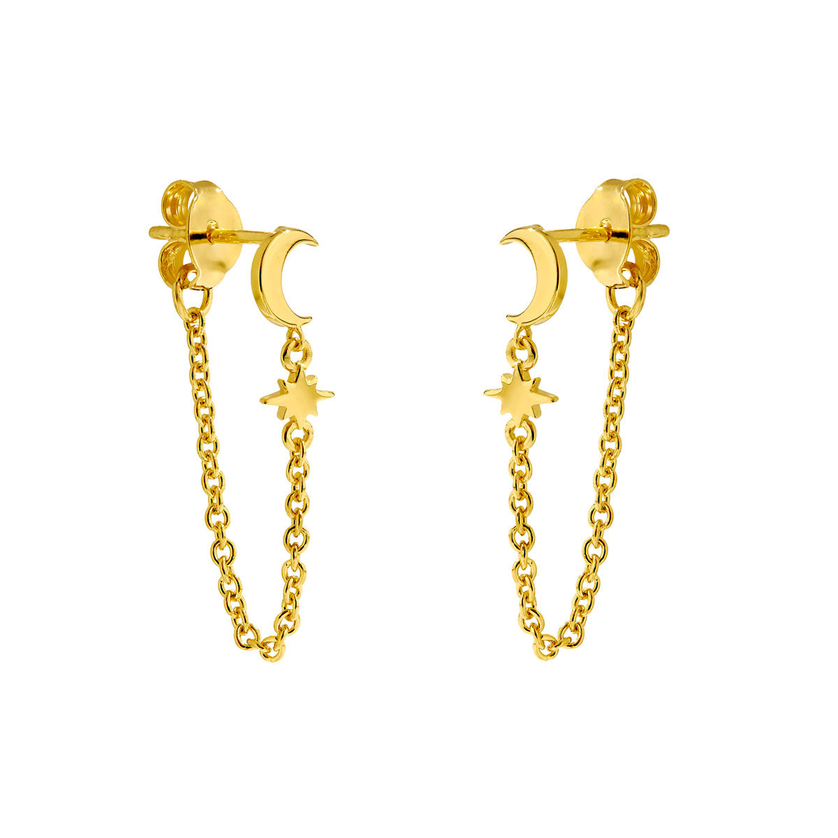 Chained Night Sky Stud Earrings in Gold - Elegant Celestial Jewelry for Women, Perfect for Evening Parties & Special Occasions