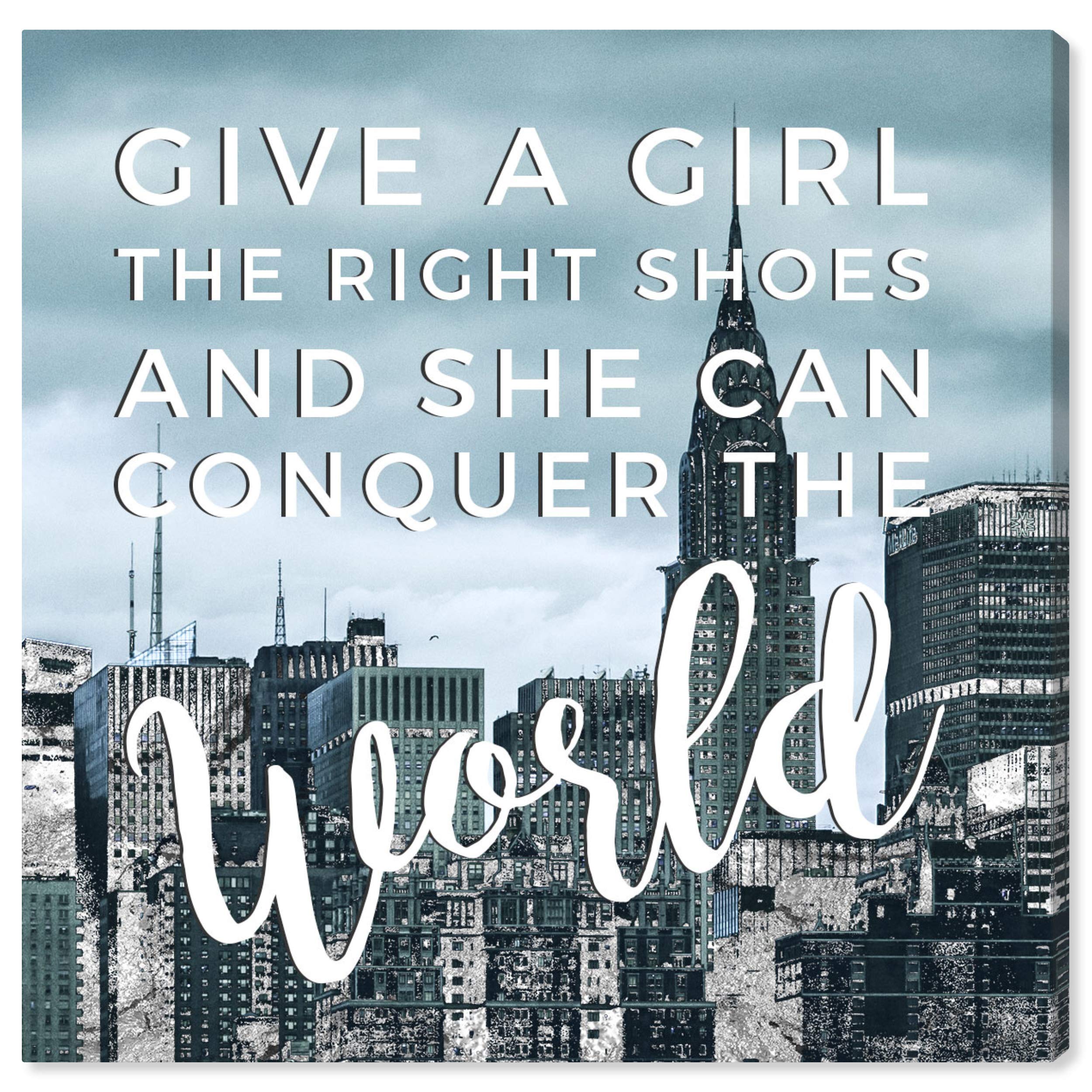 Conquer Inspirational Wall Art Canvas Print - 16x16 Inch Blue & Black Typography Quote Home Decor by Oliver Gal Artist Co. | Perfect for Living Room, Bedroom, Office & Gift