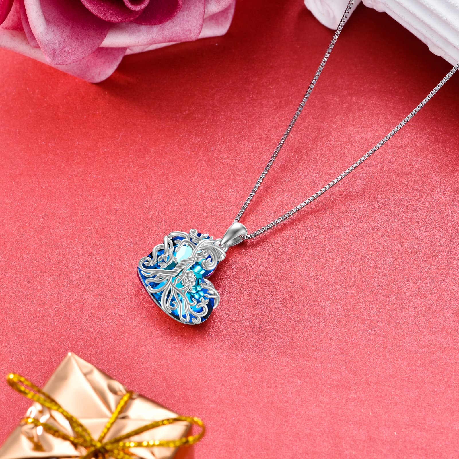 TOUPOP 925 Sterling Silver Family Tree of Life Necklace - Mother & 1-5 Children Crystal Pendant Jewelry | Thoughtful Birthday, Mother's Day Gift for Women, Mom, Grandma | Perfect for Family Reunions, Special Occasions & Heartfelt Moments