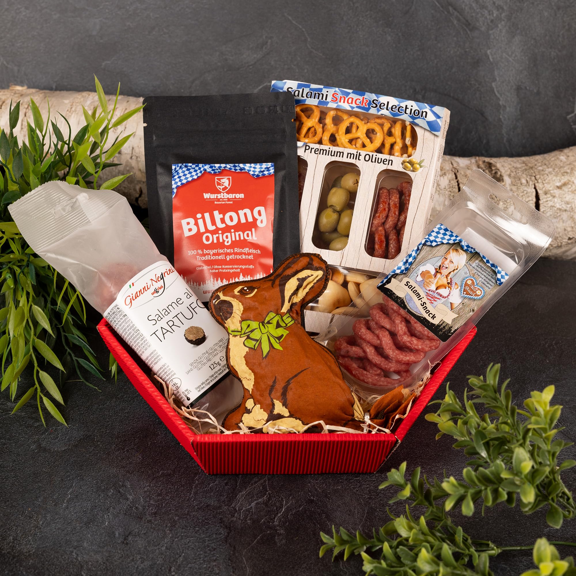 Easter Gift Basket with Rabbit - Premium Salami, Snacks & Biltong (500g) - Perfect for Easter Celebrations, Corporate Gifts & Holiday Parties